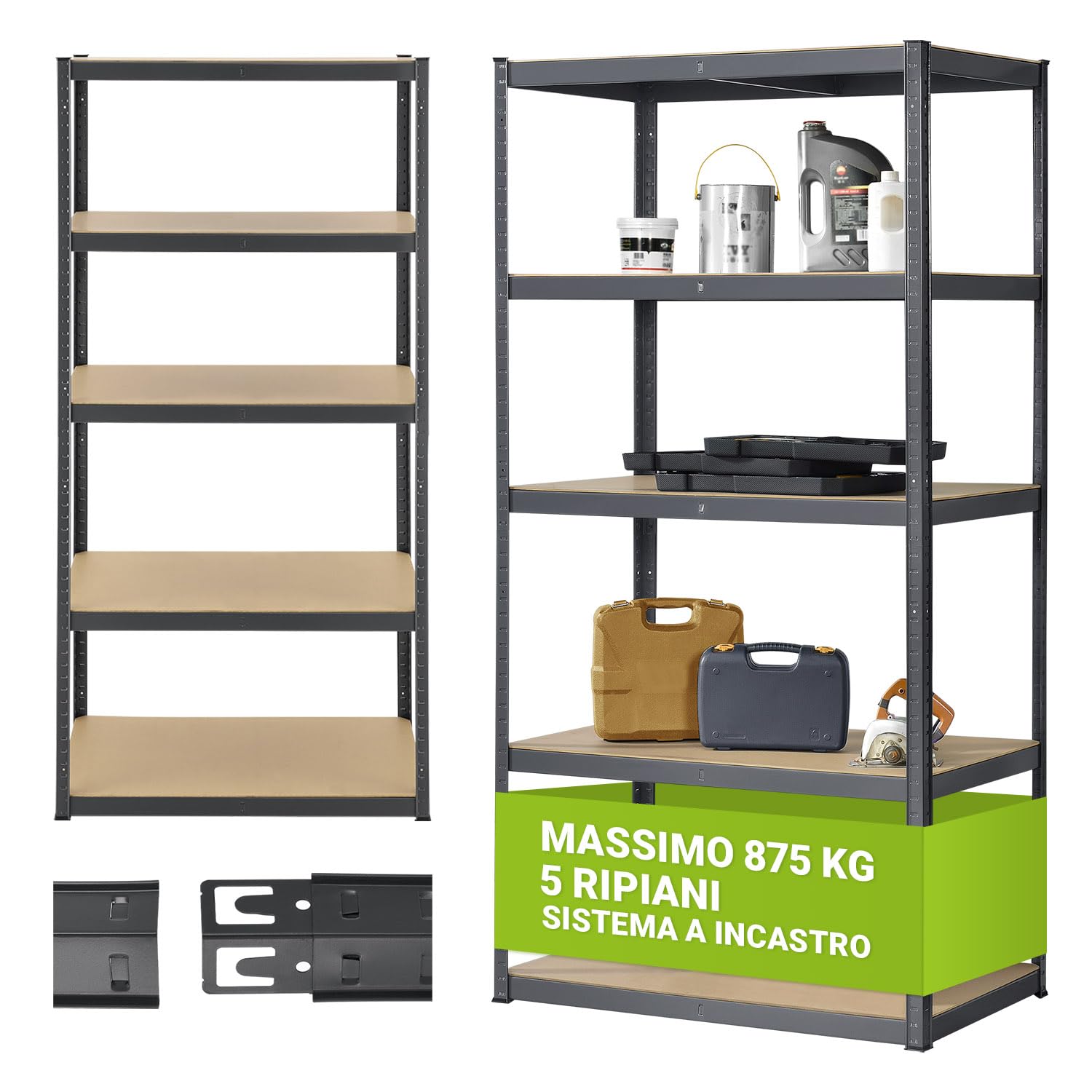 Juskys Scaffale Basic 200x100x60 cm 875 kg 5 ripiani scaffale in metallo grigio