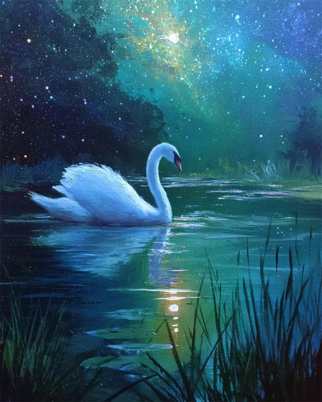 RKFLGEW DIY Embroidery Beads Set Swans and Scenery 30x40cm