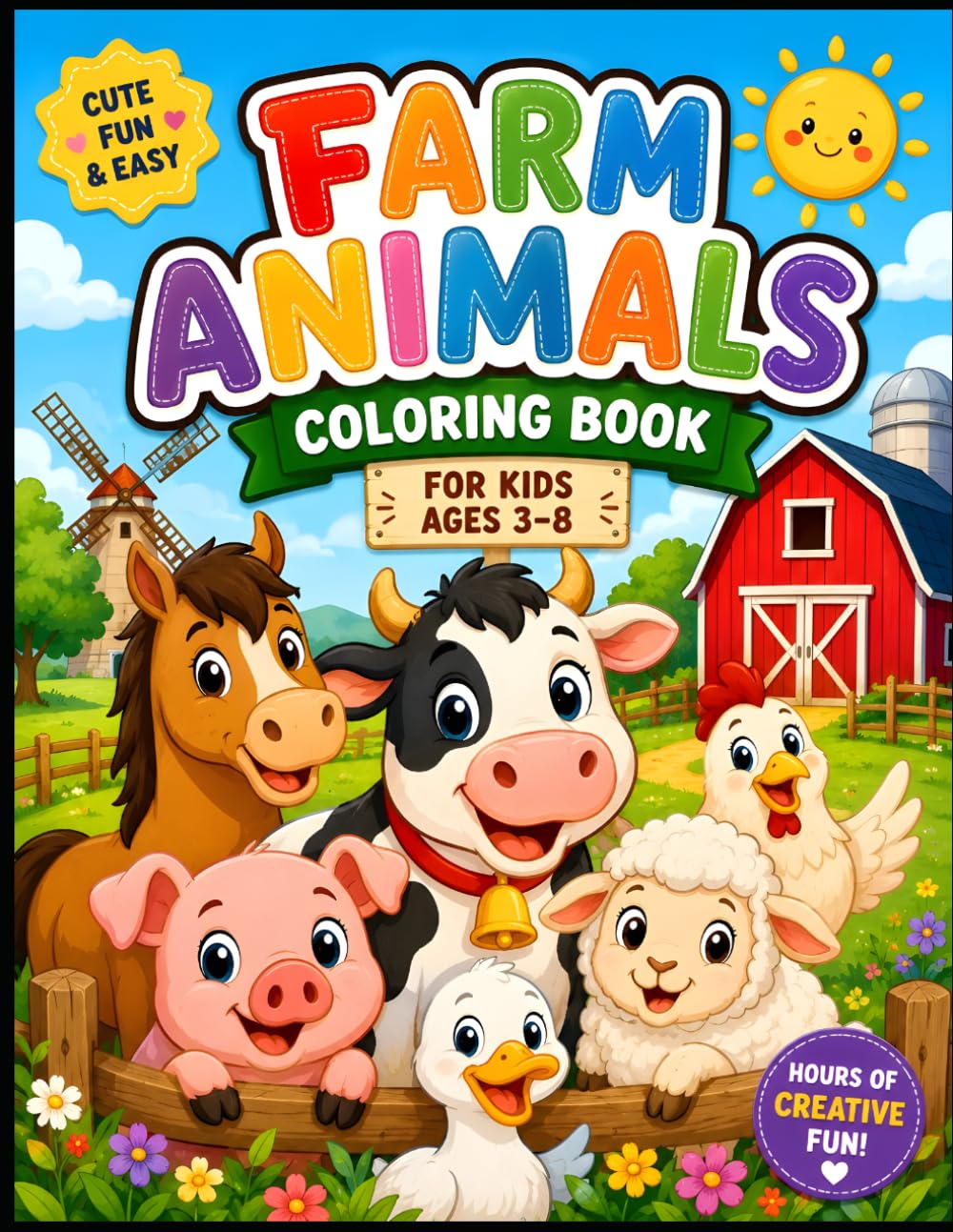 Farm Animals Coloring Book for Kids Ages 3–8