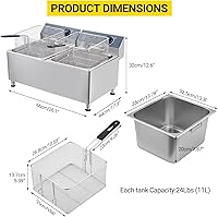 Vista 2 de Freidora eléctrica doble de 11 litros, freidora comercial grande con 2 cestas y tapas, cierre automático y temperatura ajustable, para familia
