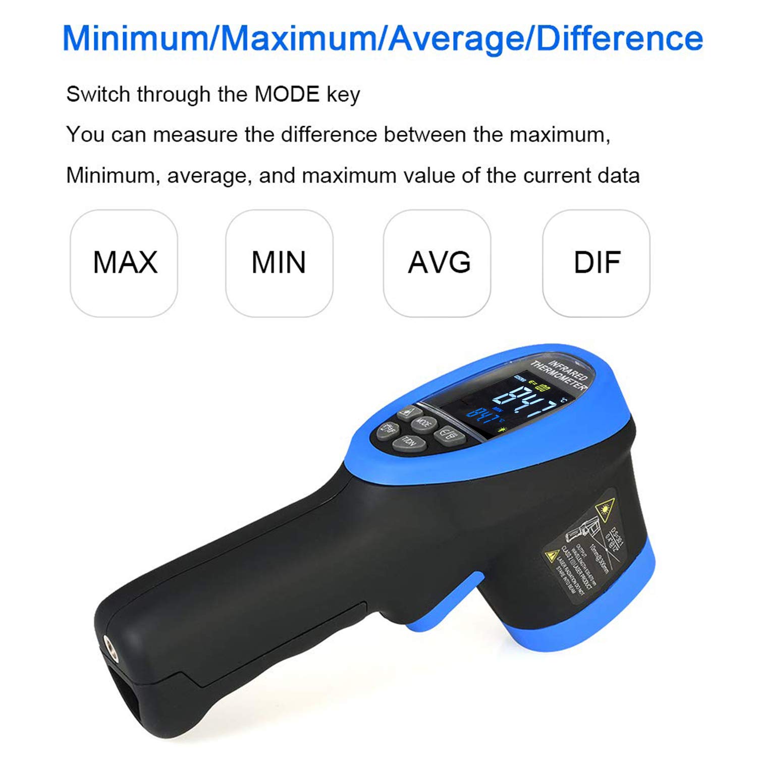 BTMETER BT-1500C Pyrometer, berührungsloses Laser-Infrarot-Thermometer, misst -50 °C bis 1500 °C, IR-Temperaturmesser mit farbigem LCD-Display (nicht für menschliche Temperatur)