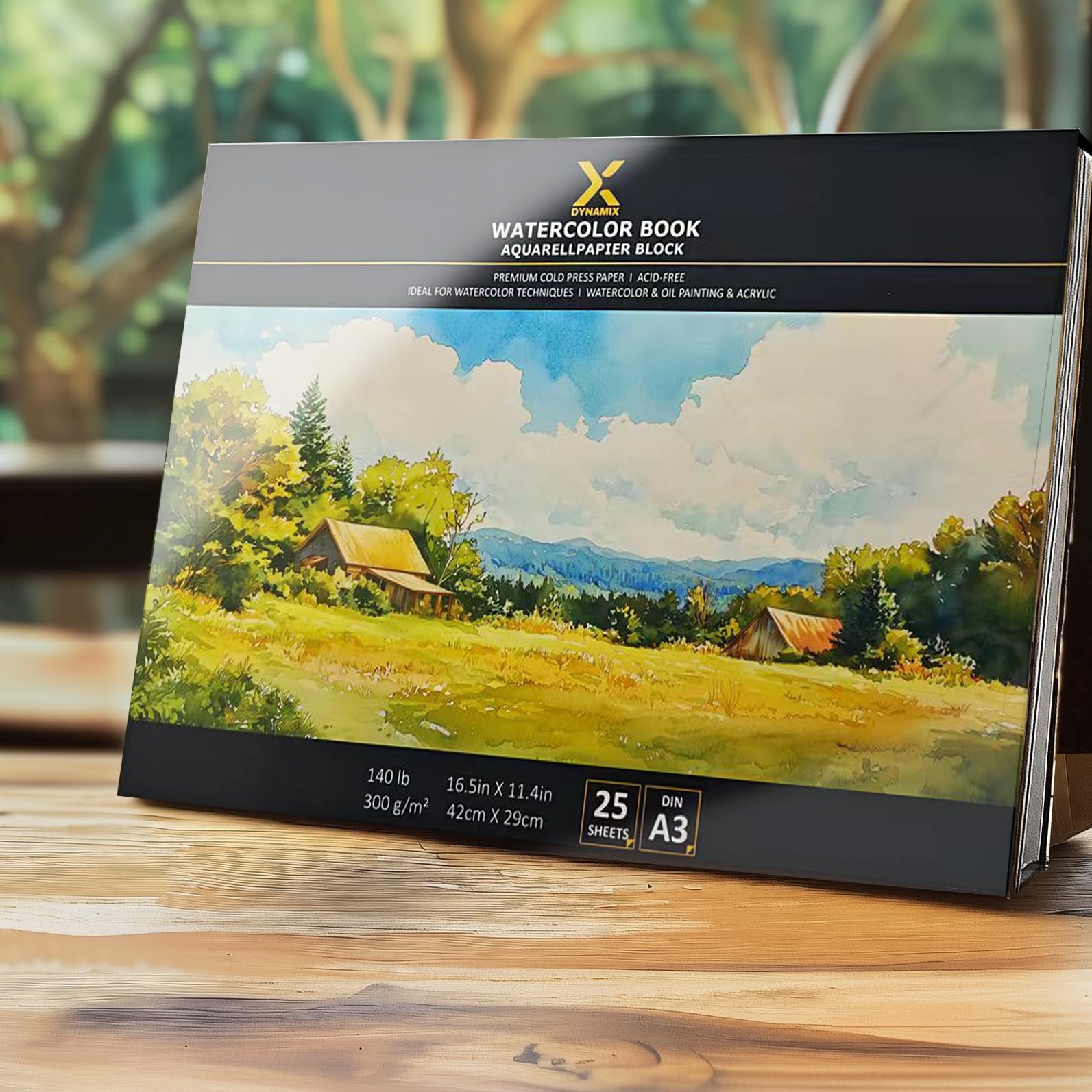 Blocco di carta per acquerello di alta qualità, 300 g/m², 25 pagine, qualità artistica, senza acidi, pressata a freddo, ideale per acquerelli, schizzi e supporti misti (A3, confezione risparmio doppio