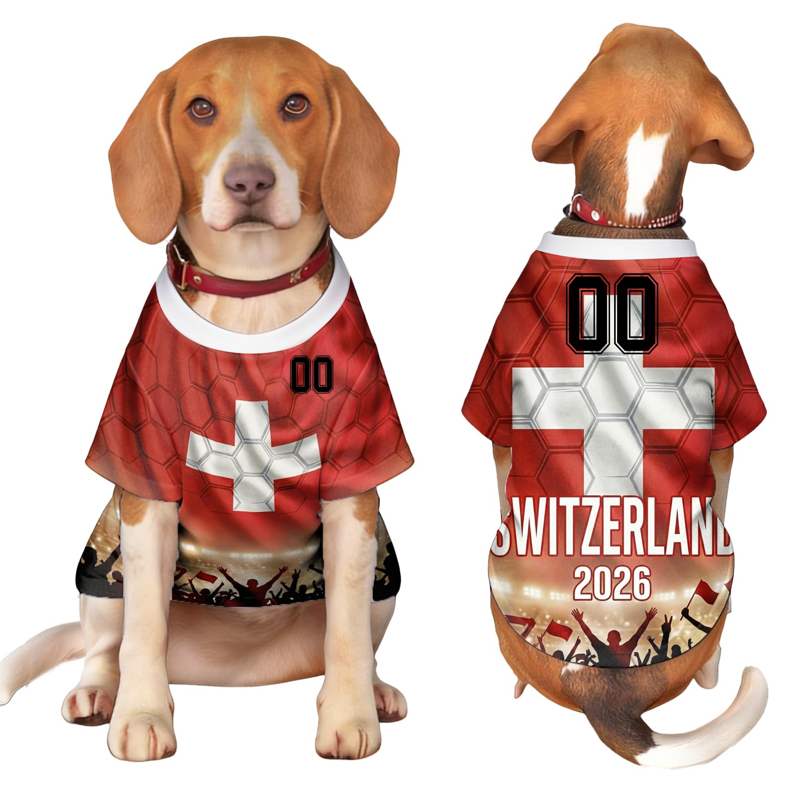 Personalised Dog T Shirt with World Cup 2026 Pet Apparel – Custom Country Flag Name Number, Breathable Soccer Jersey for Small Dogs – Gift, for Football Fan (Switzerland)