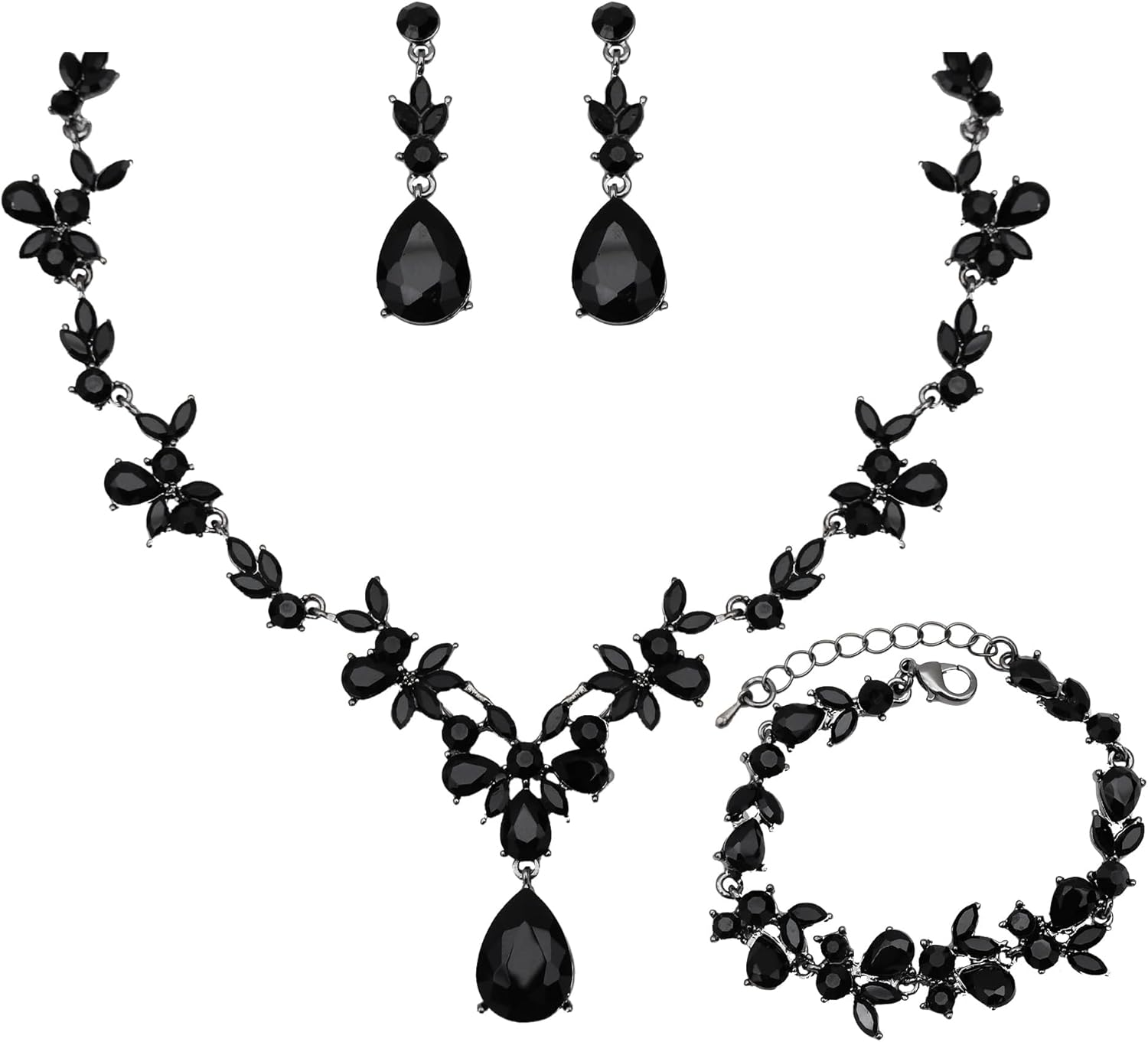 Wedding Jewelry Set for Women Bridal Floral Necklace Dangle Earrings Bracelet Set Crystal Prom Party Costume Accessories for Bride #0015