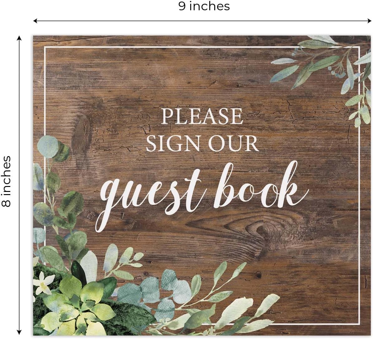 Lush Greenery Please Sign Our Guestbook Sign / 8" x 9" Flat Rustic Faux Wood Wedding Guest Signature Sign/Modern Floral Plastic Table Top Plaque/Made In The USA