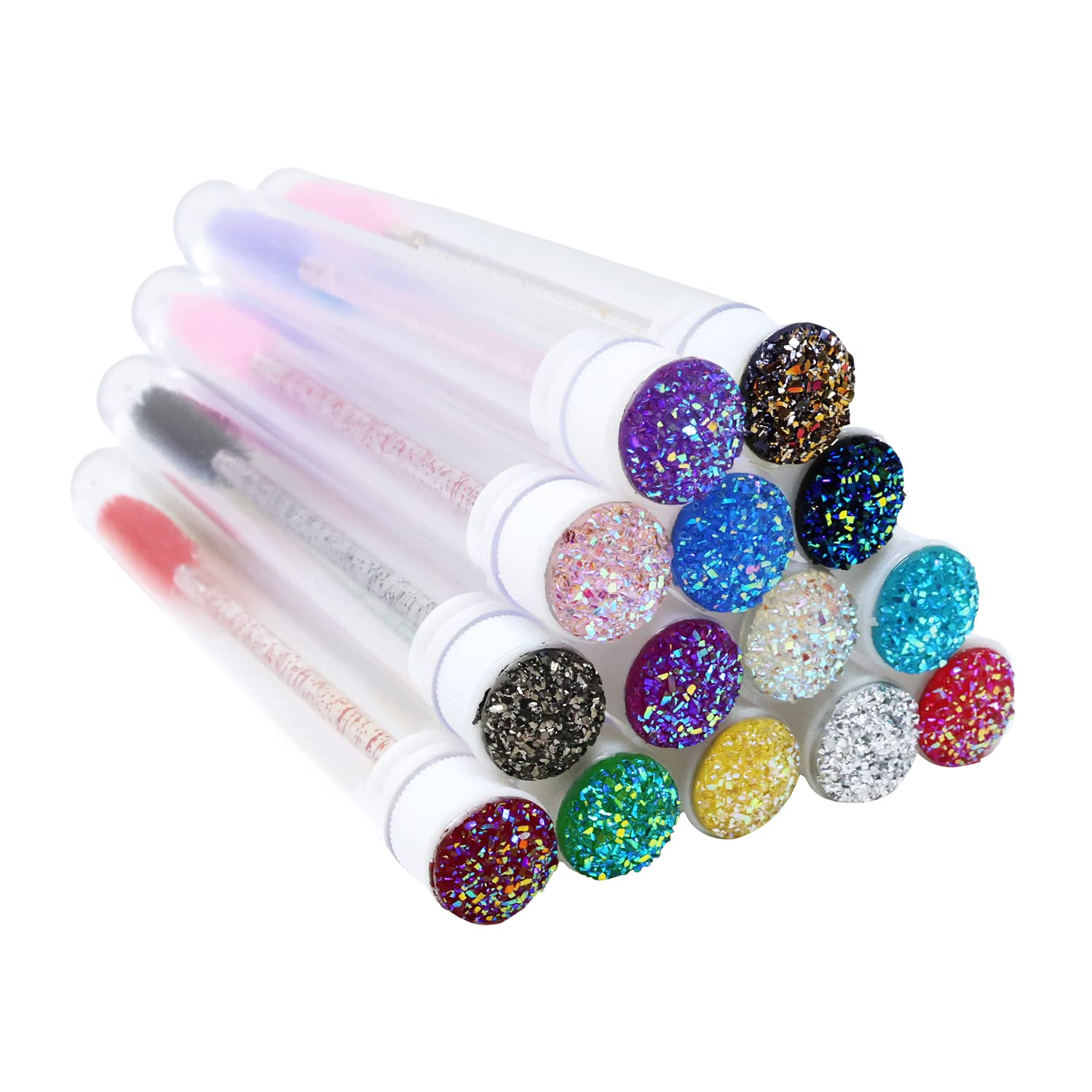 Honbay Mascara Wand Tube Set, 14PCS Empty Mascara Tube and 14PCS Crystal Eyelash Brush Spoolies Eyebrow Applicator Tool for Makeup (14 Color)