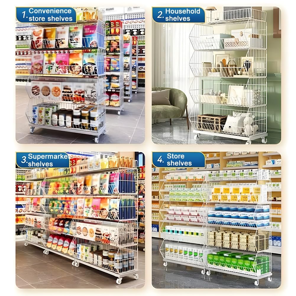 Metalowy kosz druciany z kółkami, wytrzymały wózek detaliczny na przekąski, cukierki i chipsy ziemniaczane, regał do supermarketu, biały, 60 x 45 x 80 cm