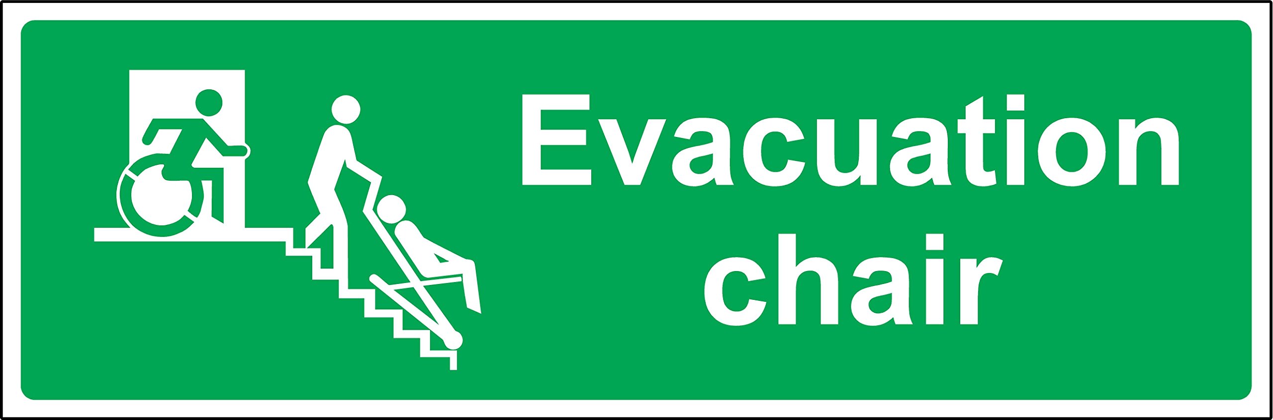 Kpcm Display Ltd Green Evacuation Chair Emergency Safety Sign - 1.2Mm Rigid Plastic 450Mm X 150Mm