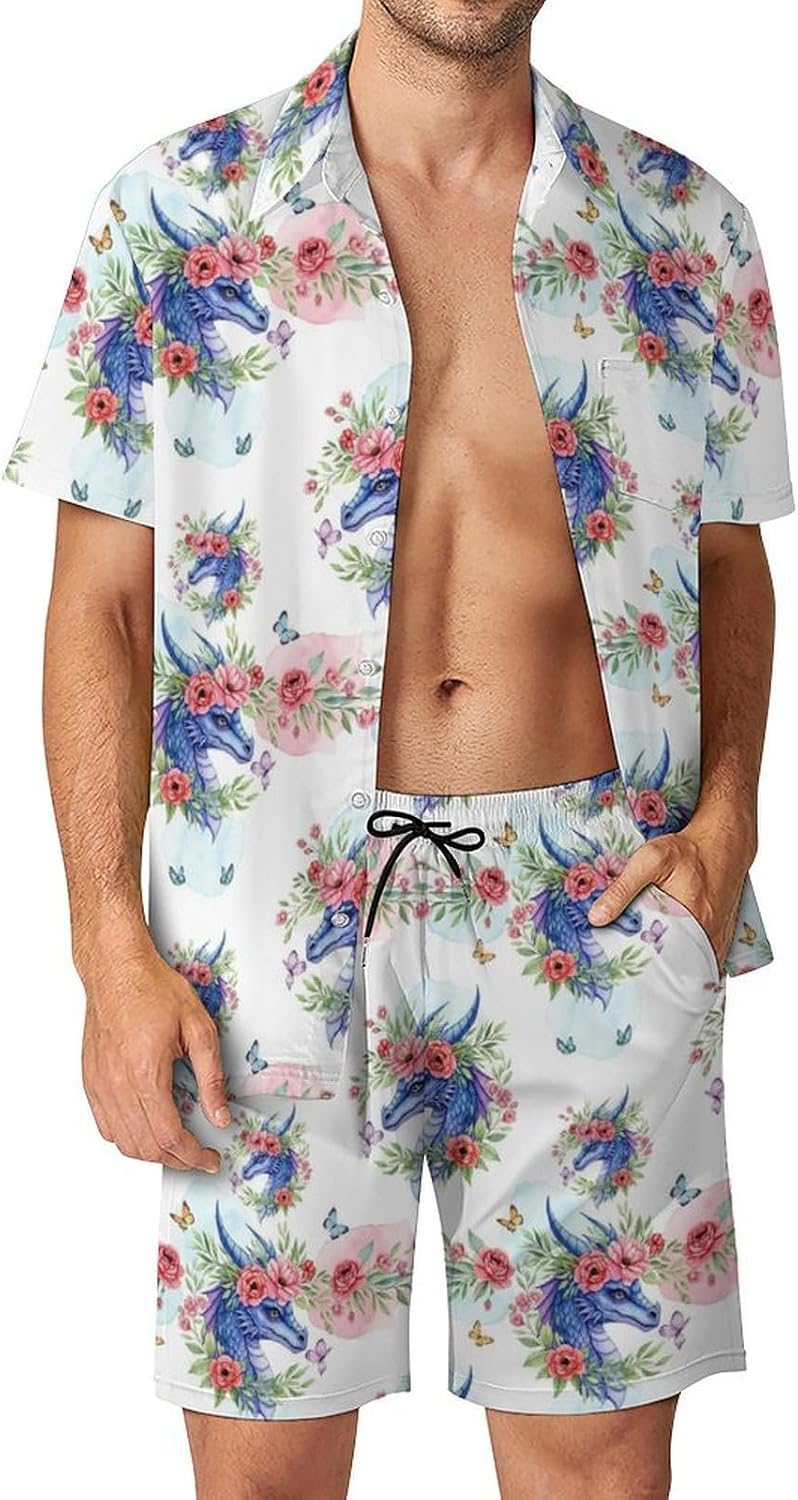Men's Beach Vacation Outfits, Summer Breathable Hawaiian Sets Comfortable Quick Dry Tracksuits