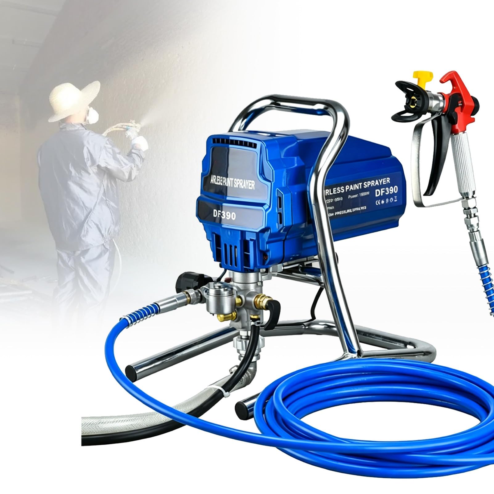 Agregat malarski na wózku, 3300 PSI – bezpowietrzny, niewymagający rozcieńczania, z lancą przedłużającą i kółkami; wysoki przepływ 2 l/min; do malowania elewacji i wnętrz domów, garaży oraz tarasów.