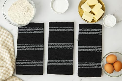 Miniatura 156 de Toallas de cocina verde salvia: 100% algodón paño de limpieza suave secado absorbente textura Terry Loop, juego de 3 multiusos para uso diario Negro