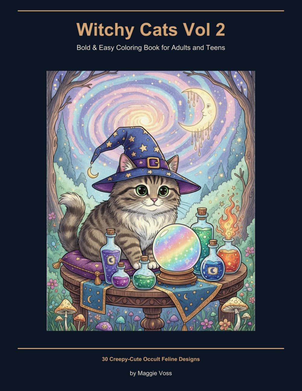 Witchy Cats Vol 2: Bold & Easy Coloring Book for Adults and Teens | 30 Creepy-Cute Occult Feline Designs | Volume 2