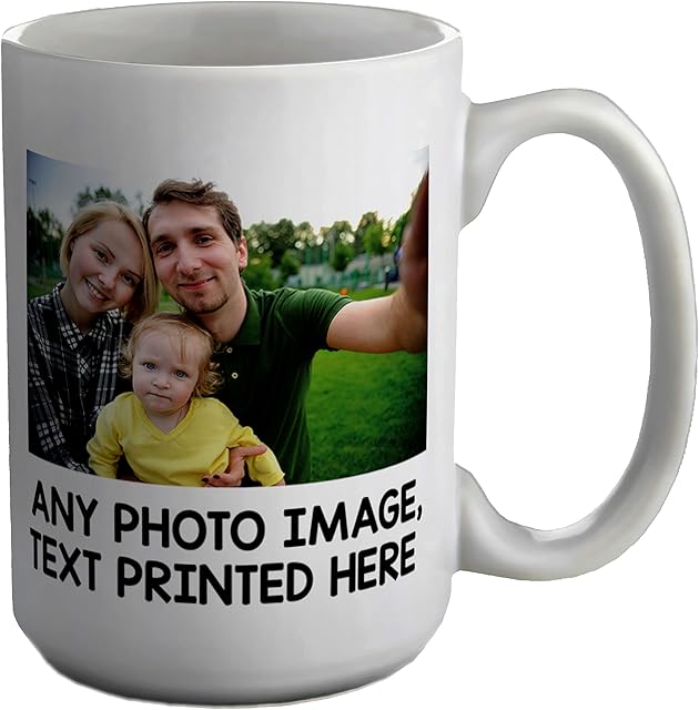 Shopagift Personalised Any Photo Image Text Logo Design White 15oz Large Mug Cup for Birthdays Mum Dad Family Retirement Work Gifts