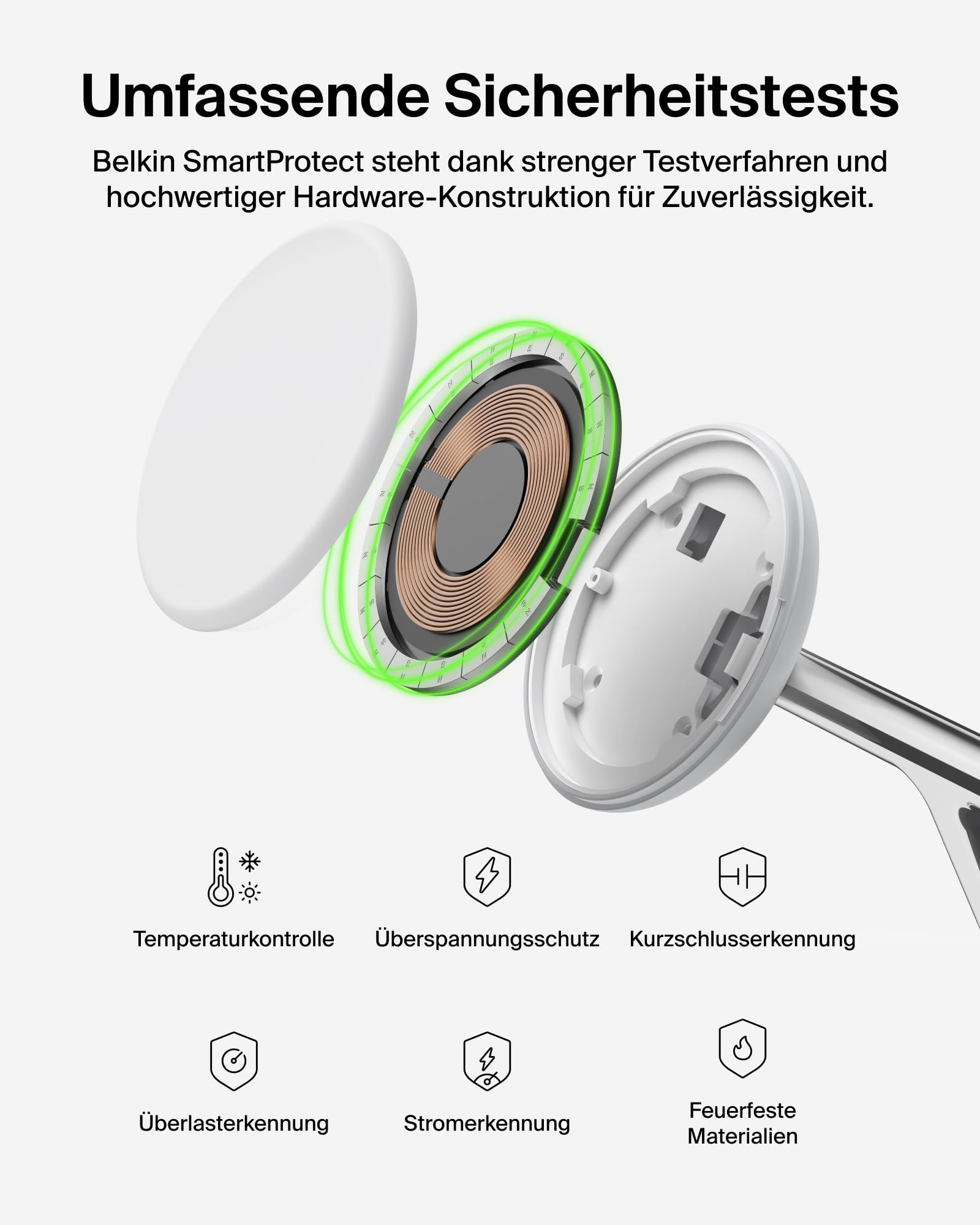 Belkin UltraCharge 3-in1 Induktive-Ladestation mit Qi2, 25W – Weiß | Qi2.2-zertifiziert, MagSafe Kompatibles Kabelloses Ladegerät für iPhone, Apple Watch, Kopfhörer; USB-C-Kabel, 45W Netzteil