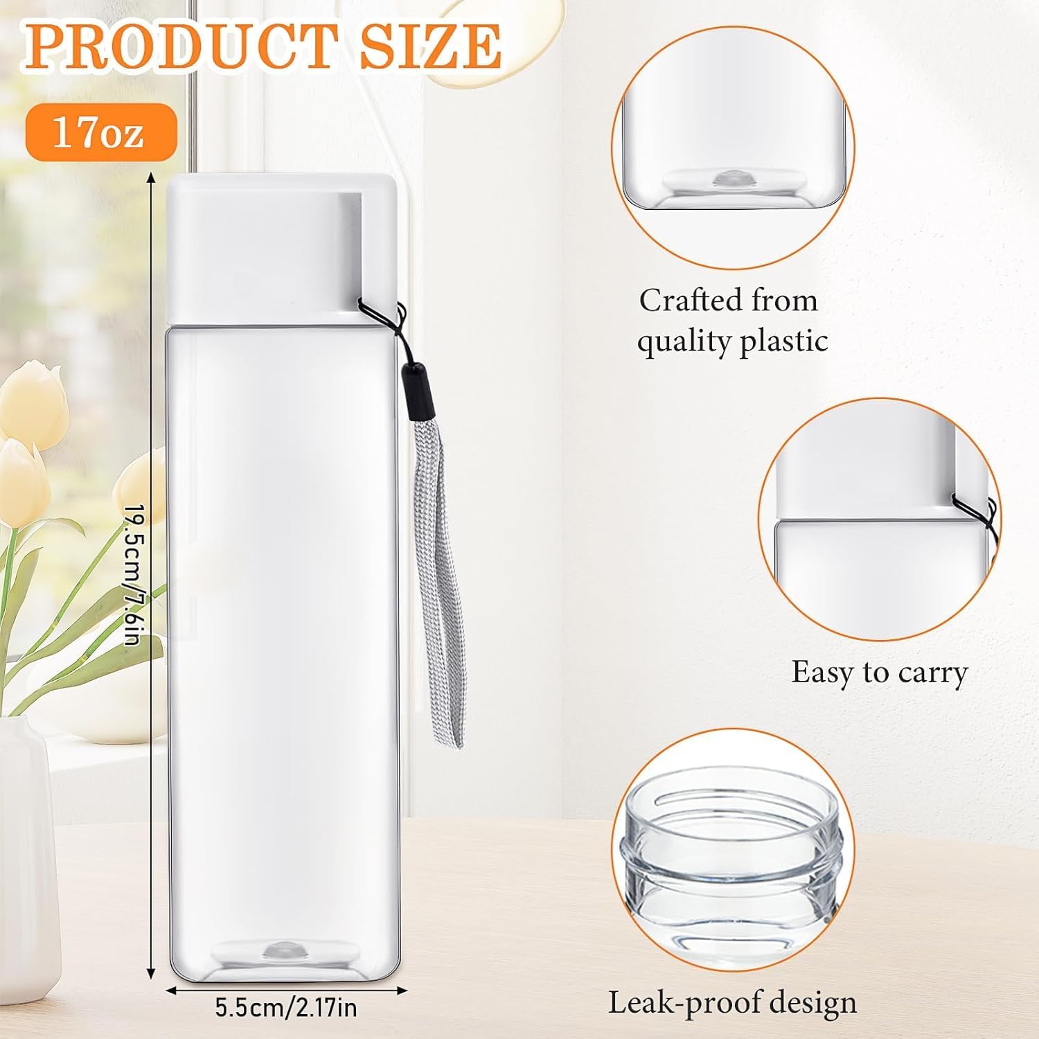 LYCN 20 bottiglie d'acqua in plastica da 500 ml, a bocca larga, con coperchio, per adulti, sportive, riutilizzabili, a prova di perdite, portatili, per viaggi, campeggio, fitness, ufficio, scuola