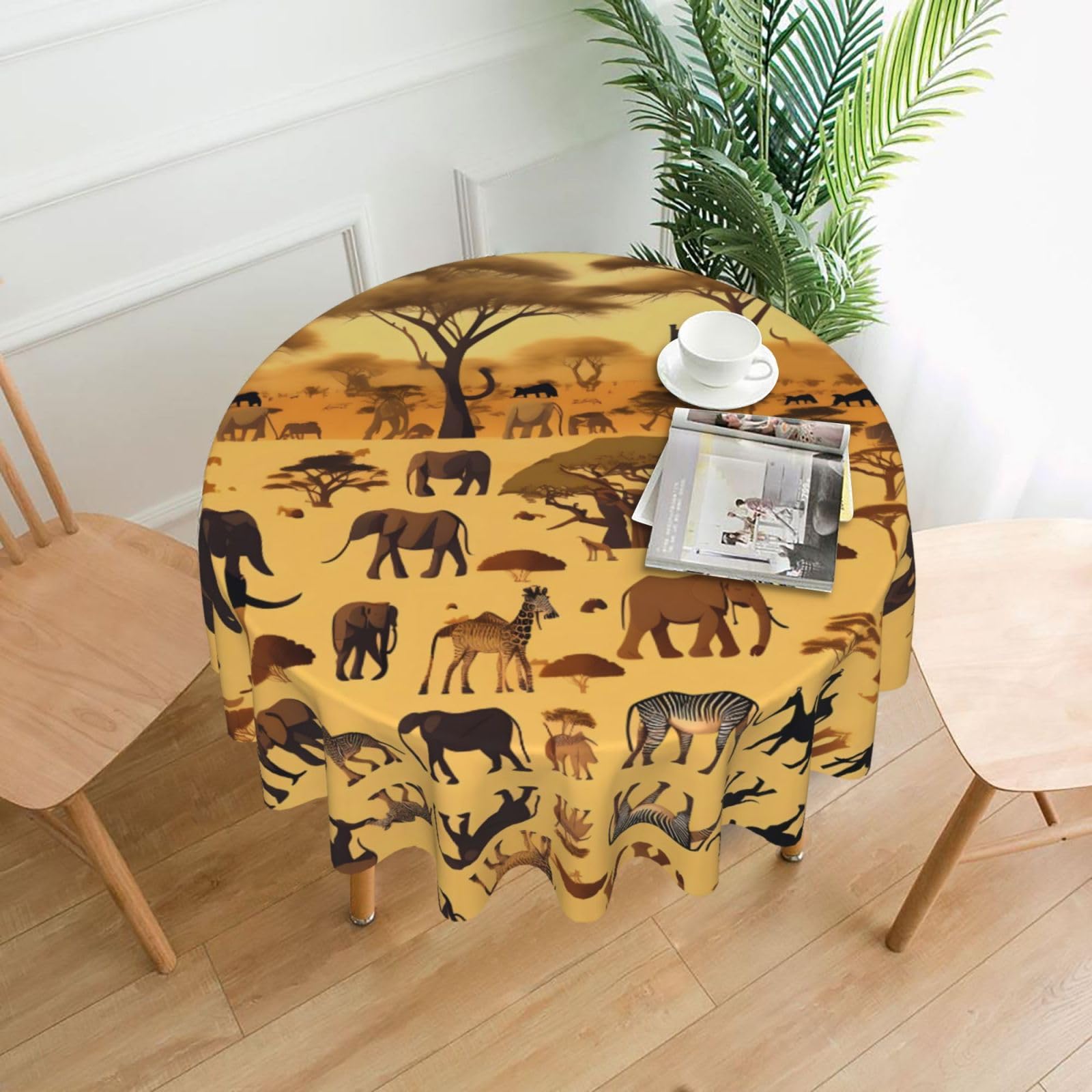 MROWYC African grassland animals Printed Practical Round Tablecloth, Durable, Suitable for Home, Restaurant, Hotel, Gathering, and Decorative Table Covers