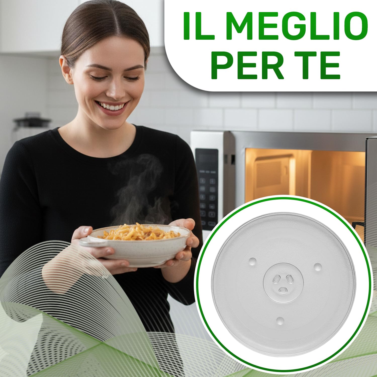 Piatto Microonde Ø 31,5 cm con 3 Gambe di Supporto con Codice Originale 49016762 per Candy - Piatto Vetro Microonde 315 mm in Vetro Temperato Resistente al Calore Resistente - ONIX TECH