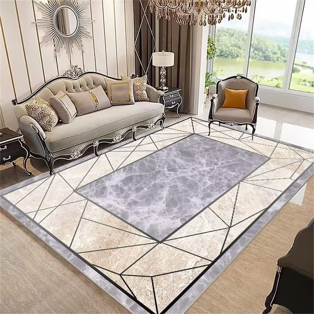 Tapis de chambre gris 200x250cm géométrique marbre