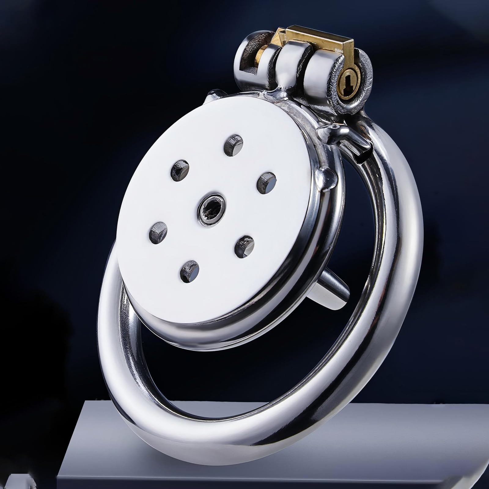Cage de Chasteté Plate pour Pénis Sex Toys Chastity Cage Man en Acier Inoxydable avec Cathéter et Trois Anneaux Différents Cage Chastetée avec Ceinture et Serrure pour Bondage le Pénis (L)