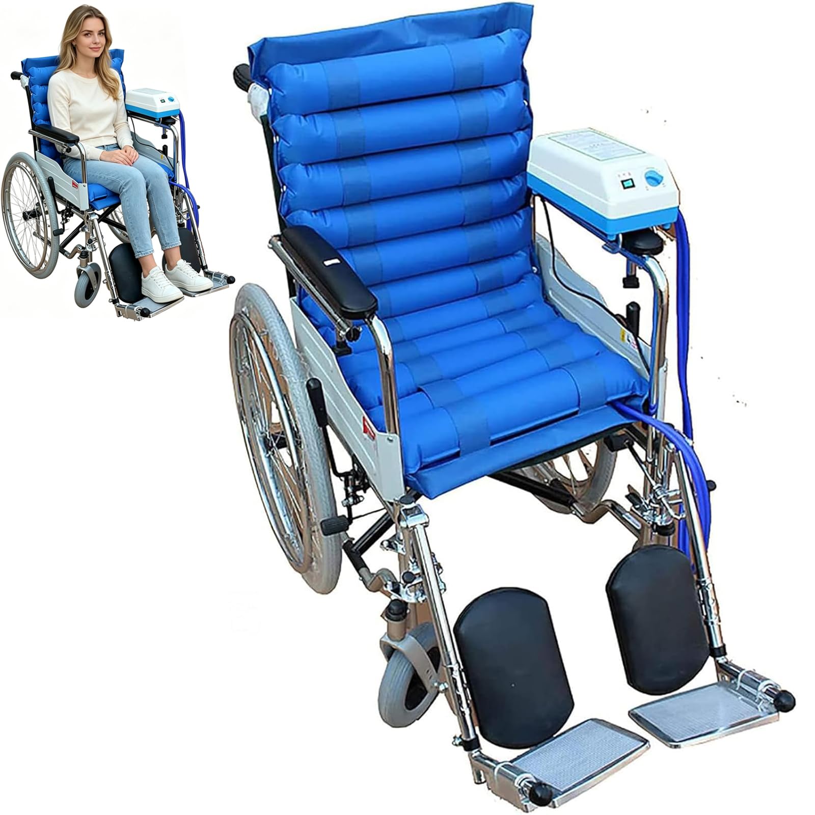 Cojín Inflable Para Silla De Ruedas, Colchón De Aire De Presión Alterna Con Bomba, Cómodo Y Transpirable, Cojines De 100 × 48 × 7,5 Cm Para Aliviar Las Úlceras Por Presión, Indicado Para Pacientes Pos