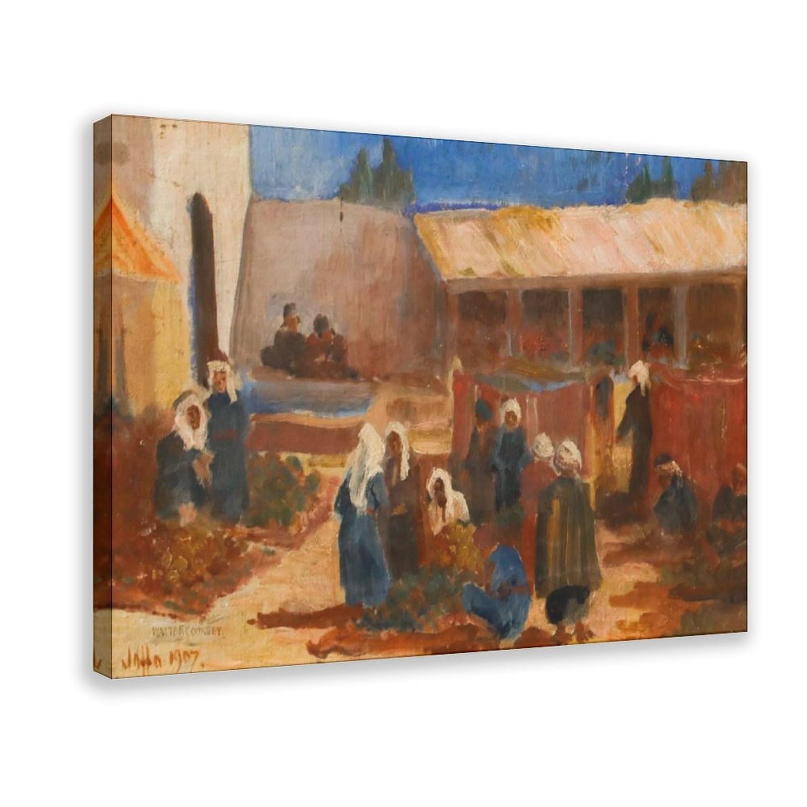 ANFOTCM Walter Cooksey_ Obraz olejny w stylu vintage, scena targowa Jaffa, oprawiona antyczna grafika plakat druk dekoracyjny obraz na płótnie sztuka ścienna salon plakaty sypialnia obraz 24 x 36 cali