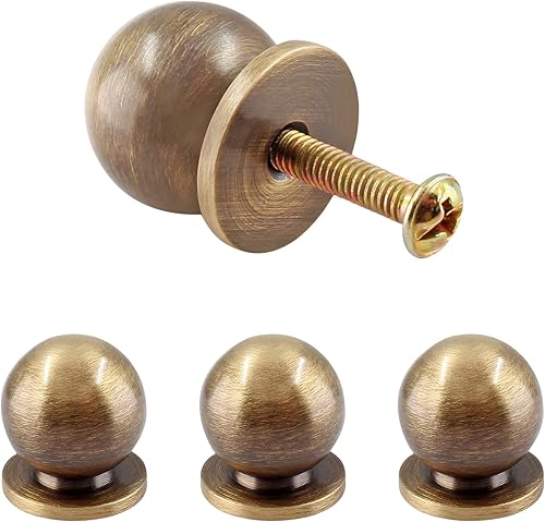 Miniatura 1 de Paquete de 4 mini pomos redondos de latón macizo, tiradores de latón de 34 pulgadas de diámetro, tiradores de cajones dorados pequeños, mini pomos