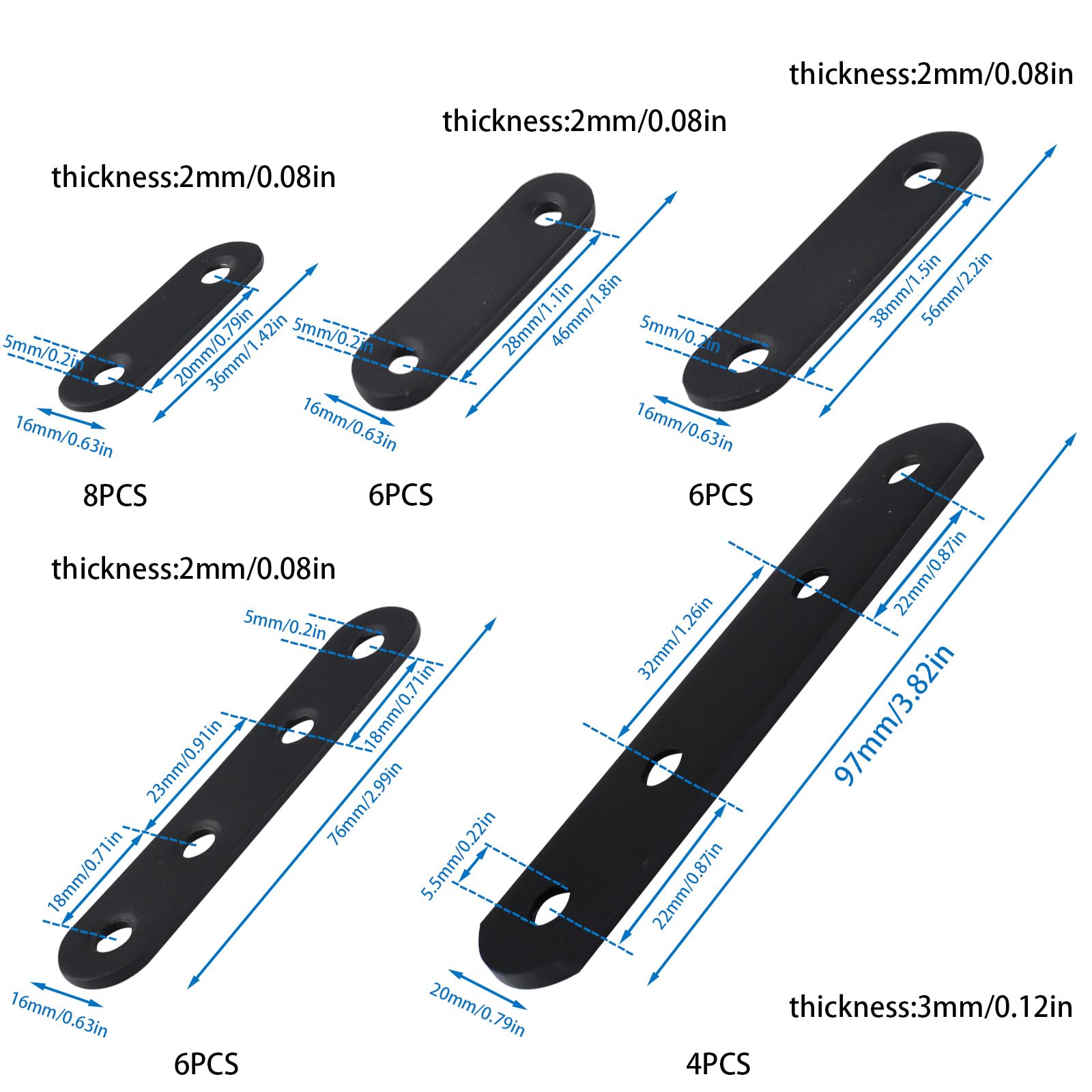 INCREWAY 30PCS Black Straight Brace Flat Stainless Steel Mending Repair Furniture Plate Brace for Chair Bed, Table, Bookshelf, Cabinet - Image 2