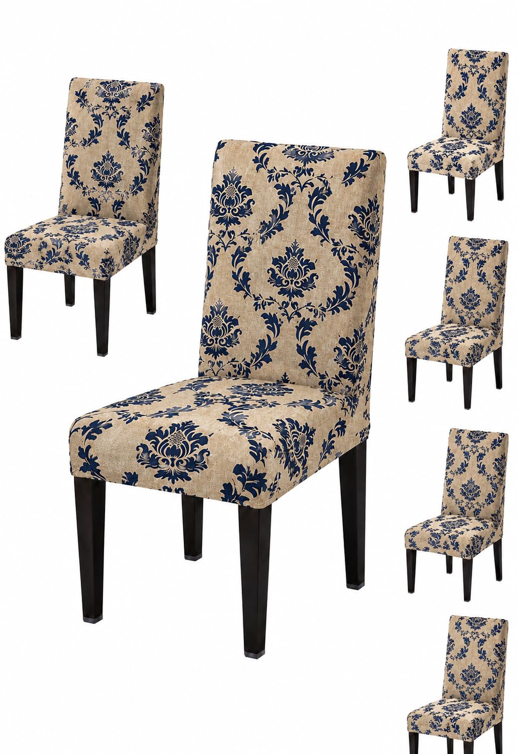 Gifts Island 160GSM Beige Damask Chair Cover Set of 6 for Dining Table | Soft Polyester Spandex Stretchable Washable Full Chair Seat Slipcover Protector-image-5