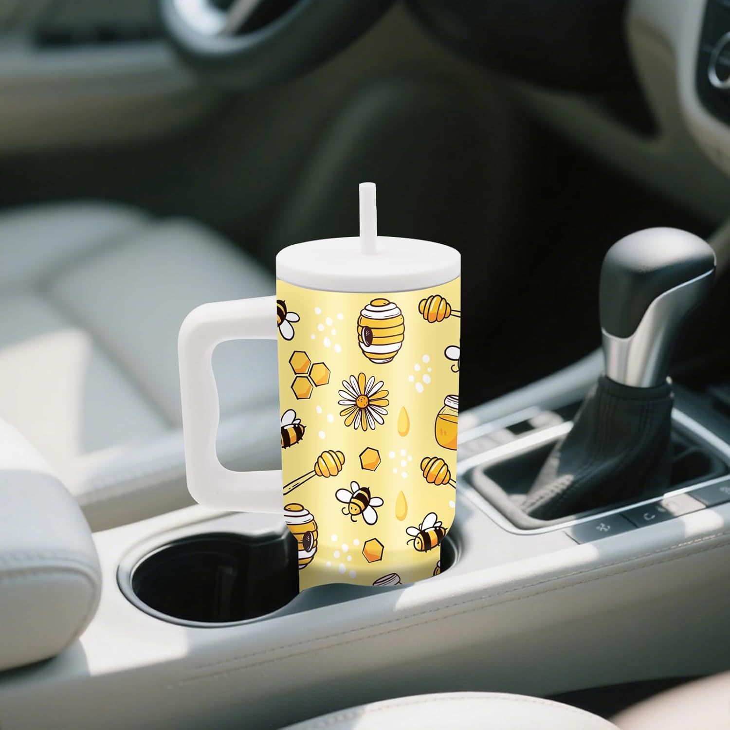 Bee Themed Gifts - 24 oz Tumbler with Handle and Straw - Insulated Stainless Steel Cup, Leakproof, Cute Bee Design Travel Mug for Women, BPA Free, Fits Car Cup Holders, Keeps Drinks Cold/Hot - Image 6