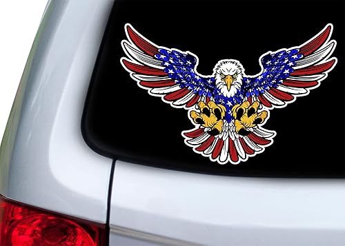 Miniatura 3 de Rogue River Tactical Calcomanía grande de 10 x 6 pulgadas con bandera de Estados Unidos de Águila Americana para ventana, troquelada, patriótica