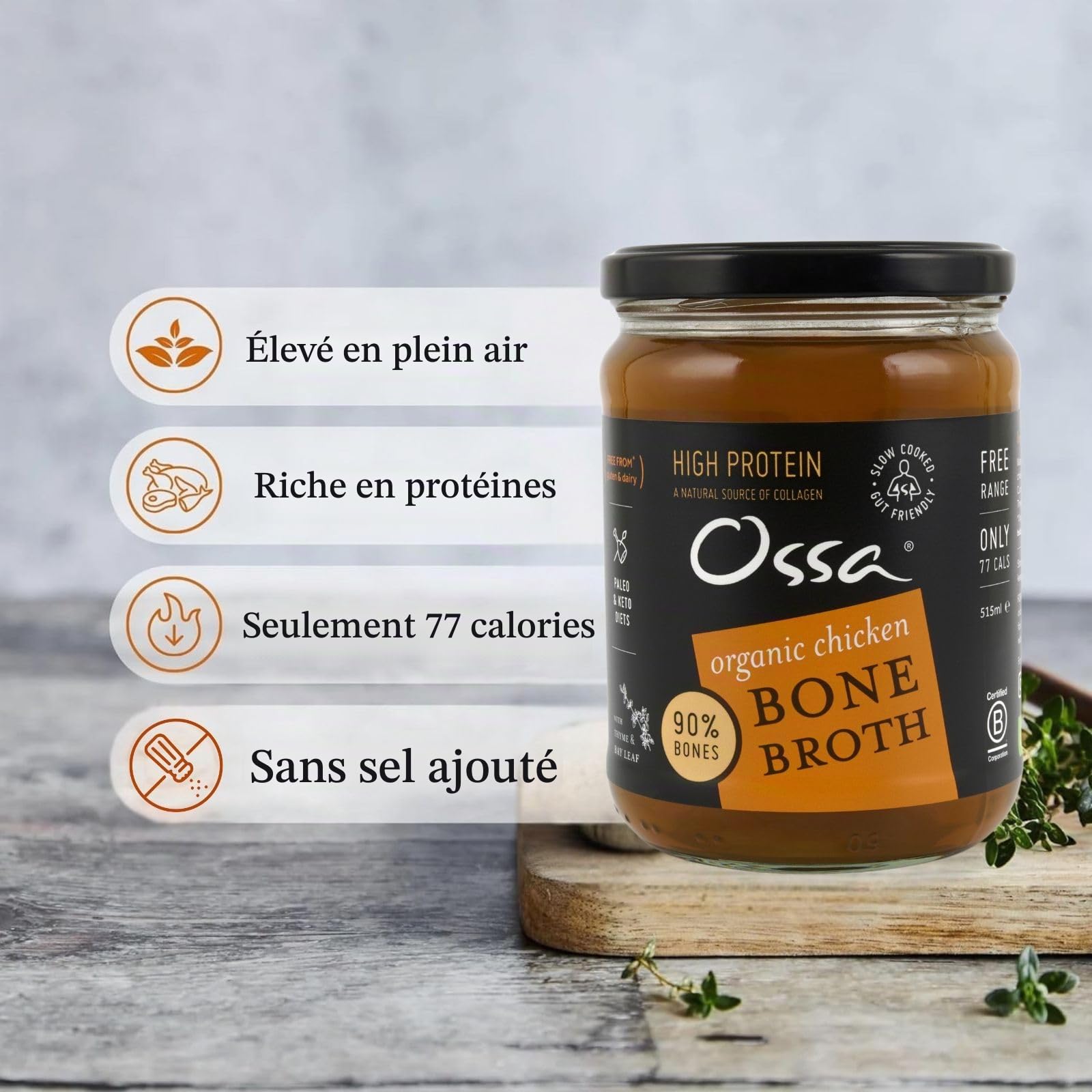 Ossa Chicken Ambient Bone Broth, High-Protein Broth, Preservative-Free Soup & Cooking Essential, Keto & Paleo-Friendly Soup Maker for Gut Health & Digestion, 515 mL