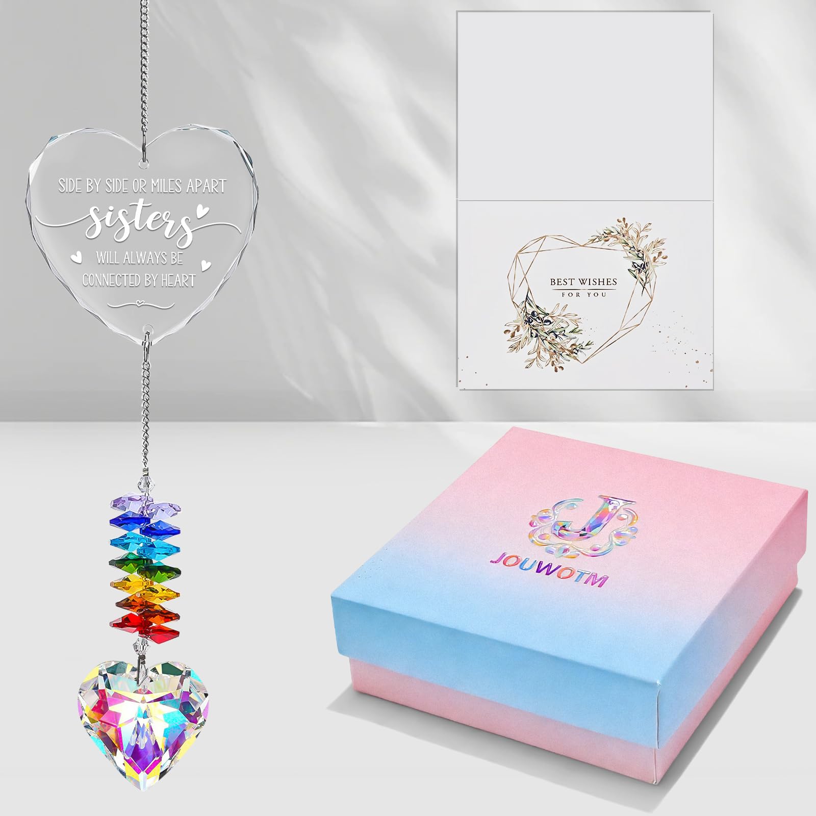 Sister Gift for Bestie Sisterhood, Crystal Suncatcher Long Distance Birthday Christmas Anniversary Emotional Graduation Gift for Sisters, Hearfelt Sisters Bedroom Rainbow Maker Hangings Decor