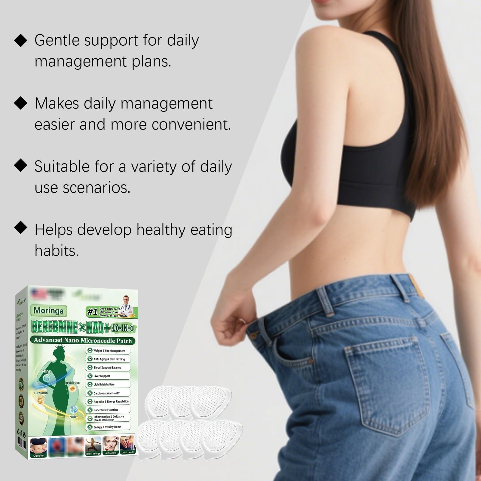 Plaster odchudzający Nano Microneedle, Moringa 10-EN-1, naturalne składniki, plaster wyszczuplający, dla mężczyzn i kobiet