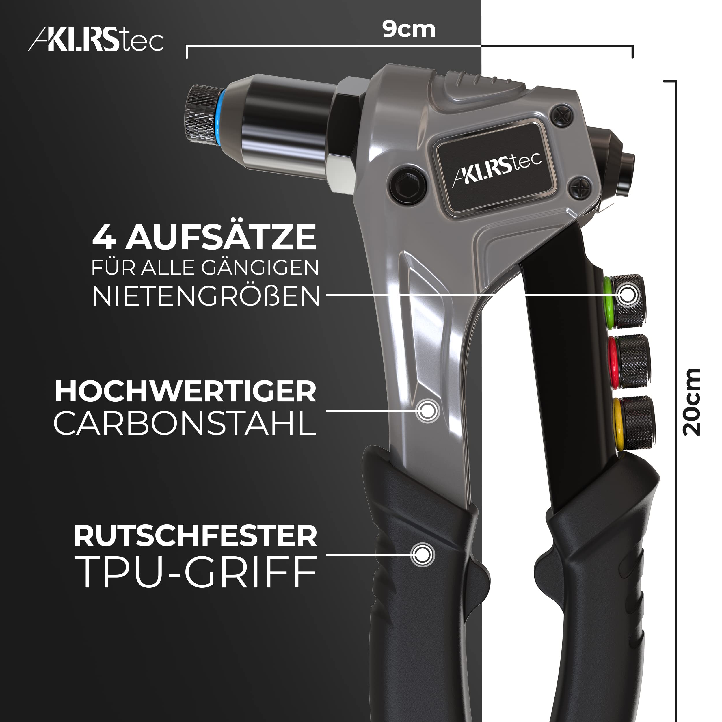 KLRStec® Professional Nietenzangen Set inkl. 120 Nieten und 4 HSS Bohrern – Hochwertige Popnietenzange zum verarbeiten von Blindnieten