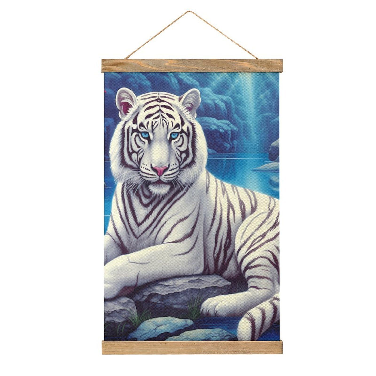 CGSBNGHA Funny Tiger Wall Art Prints Linen Hanging Painting Scroll Paintings Pictures Decor for Home
