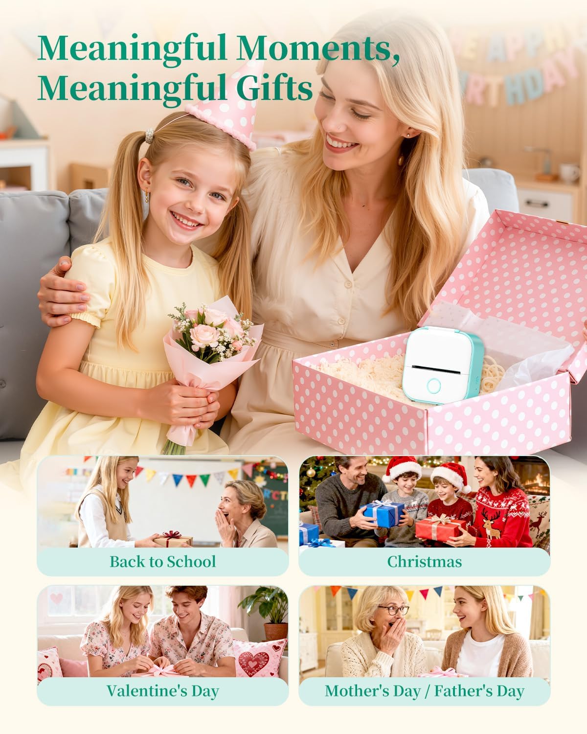 Memoking Mini Sticker Printer - T02 Mini Thermal Printer Portable Pocket Label Maker Bluetooth Photo Print Pods Inkless Sticker Maker for Kids, Smart AI APP, for Student Study Note, Journal, DIY, Gift