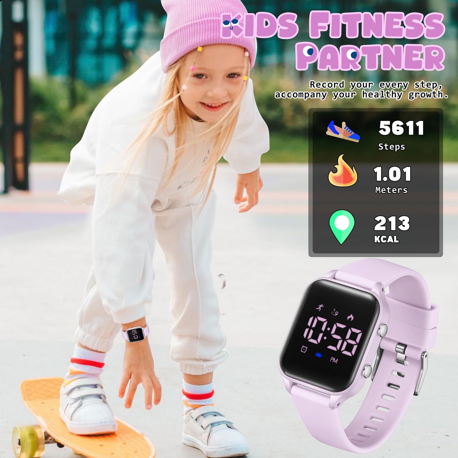 Timever Reloj digital para niños y niñas, color rosa y morado