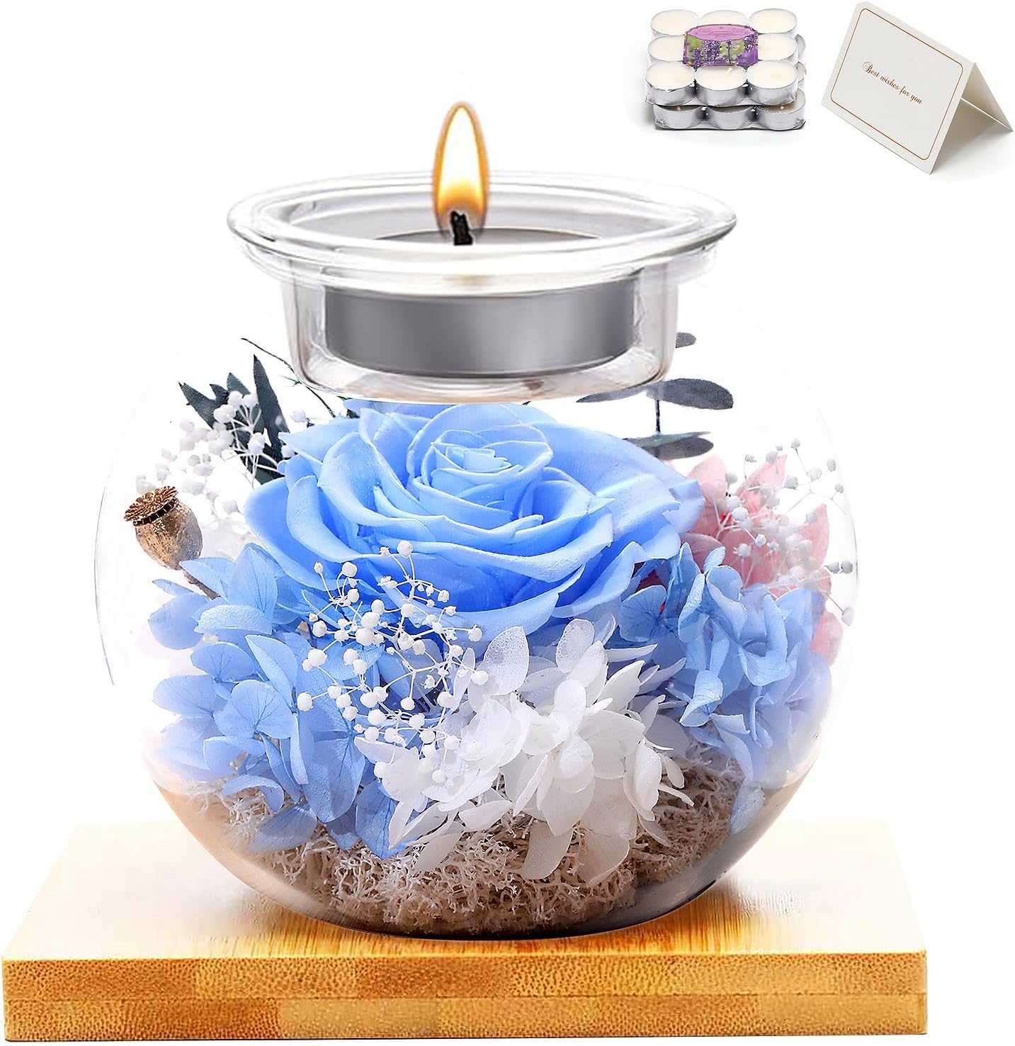 Mothers Day Flowers Roses Gift for Her, Flowers for Delivery, Preserved Flower in Glass Dome with Scented Candle Gift for Women Wife Girlfriend on Christmas Valentines Day Birthday (Blue)