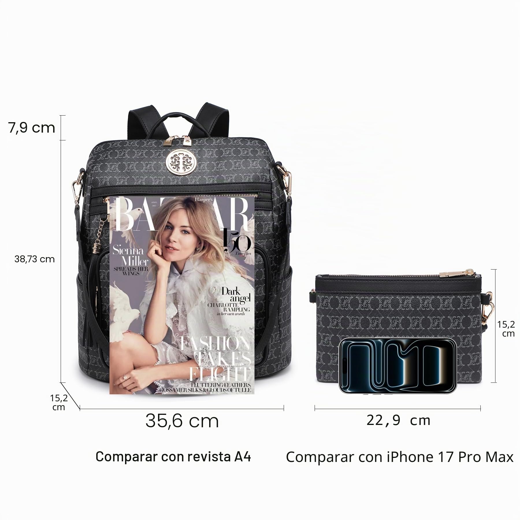 MKP COLLECTION Mochila de moda para mujer, convertible, grande, mochila de viaje, bolsa de hombro, bolso de mano, juego de 2 piezas con borla