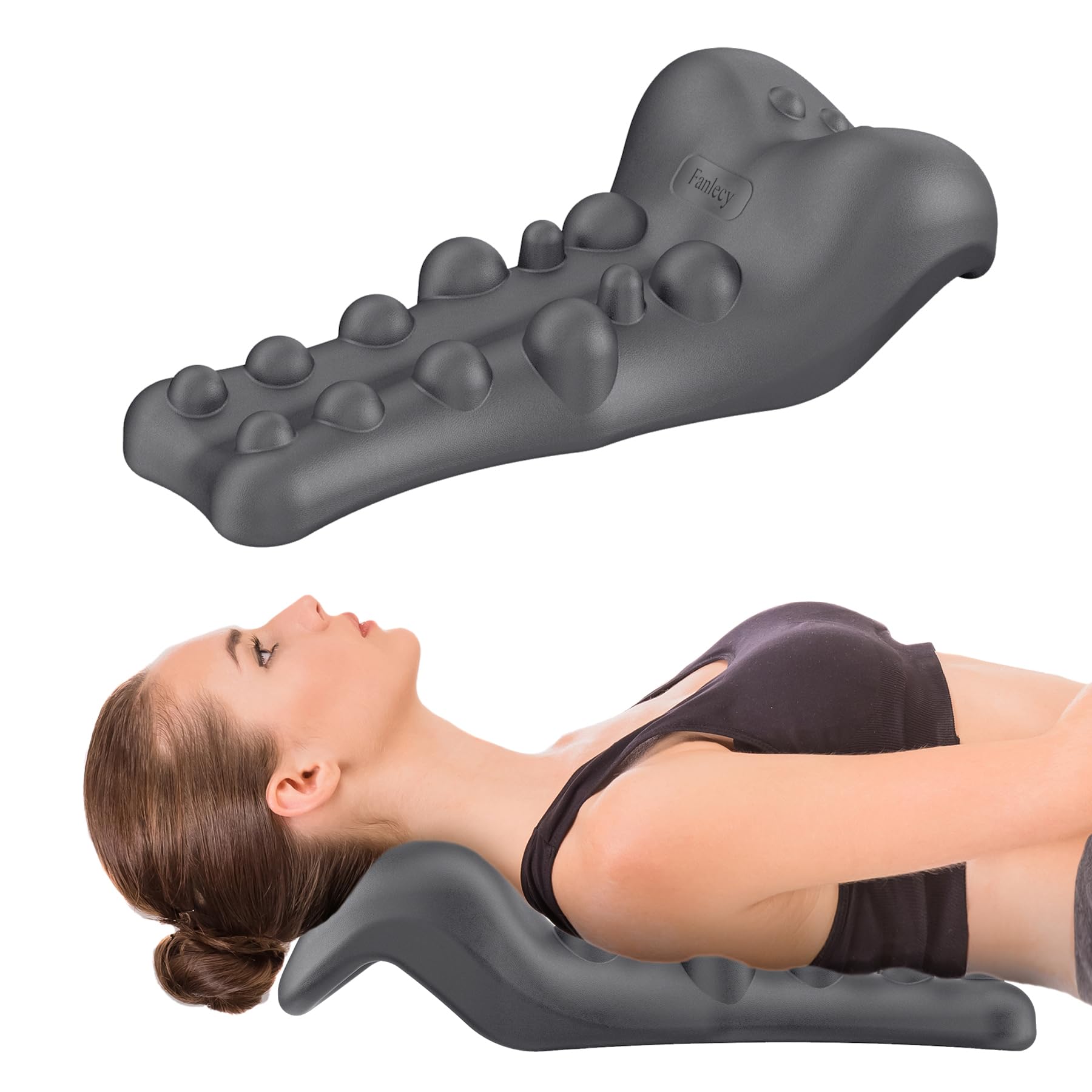 Fanlecy Neck Relaxer, Traction Device for Neck Pain, Cervical Spine Alignment, TMJ Pain Relief, and Upper Back Massage, Chiropractic Pillow (Gray)