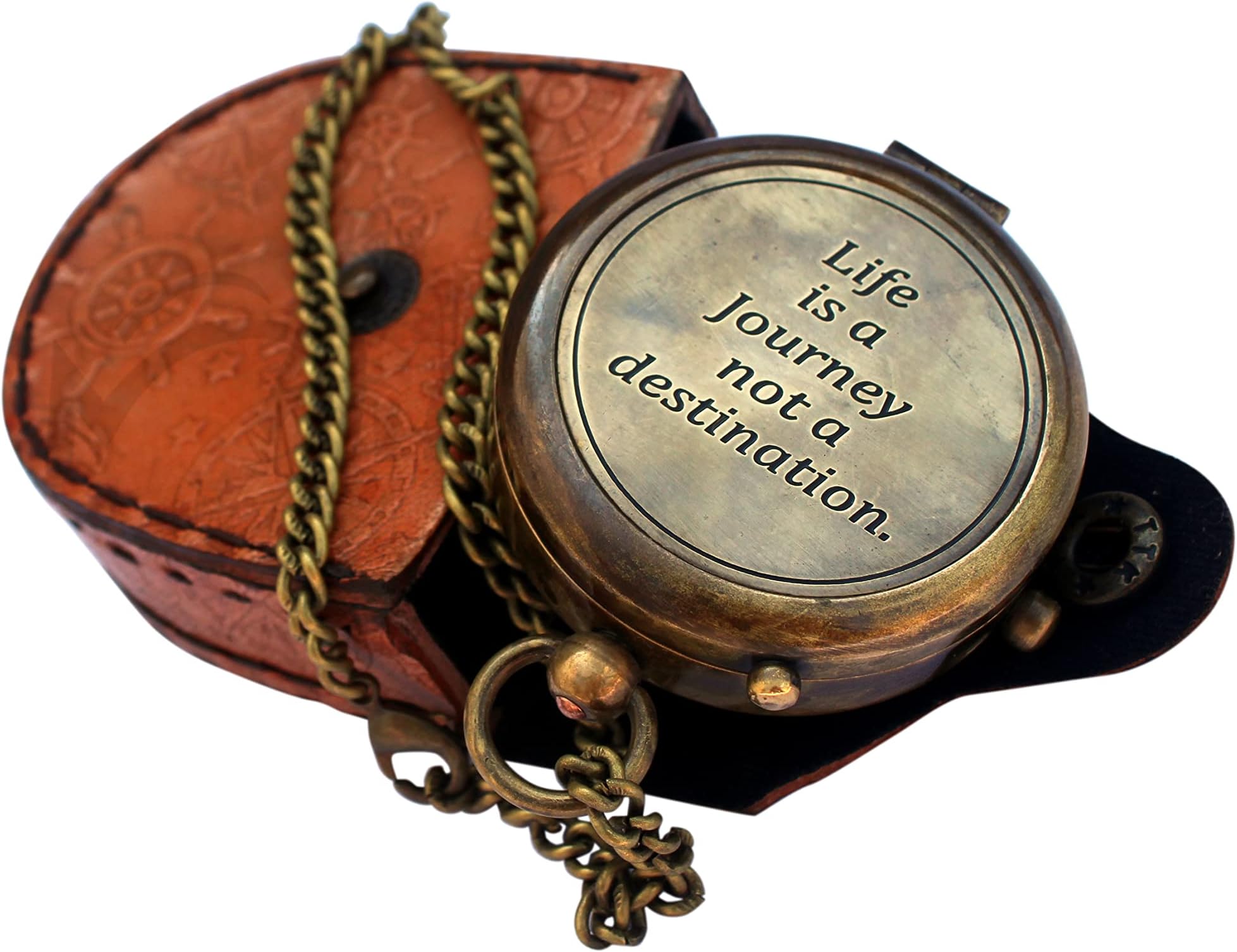 MAH Life is A Journey Not A Destination Vintage Antique Look Boat Compass, Motivational Gift, Engraved Brass Compass, Home Décor, Gift for Teen Age, Nautical Navy Compass. C-3275
