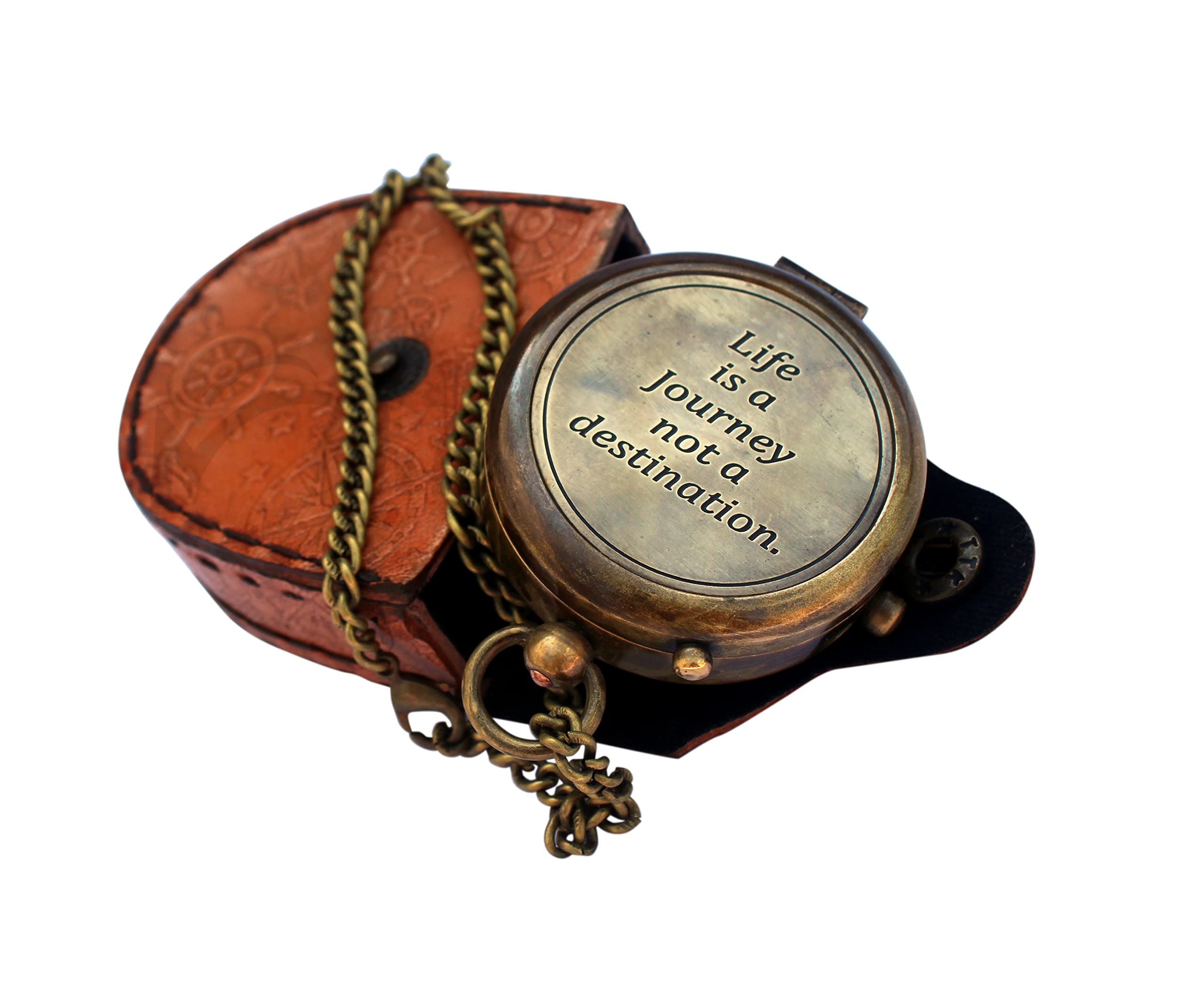 MAH Life is A Journey Not A Destination Vintage Antique Look Boat Compass, Motivational Gift, Engraved Brass Compass, Home Décor, Gift for Teen Age, Nautical Navy Compass. C-3275