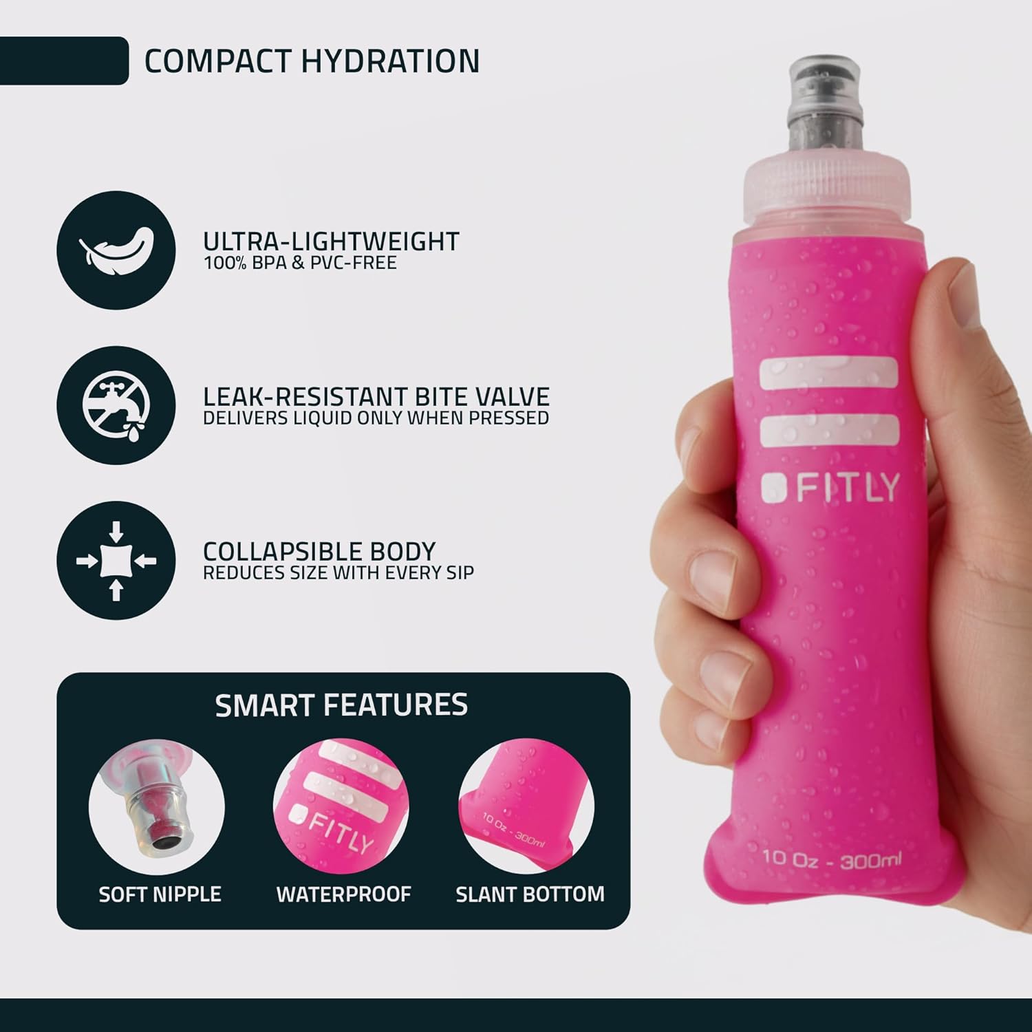 FITLY Soft Flask - Shrink As You Drink Soft Water Bottle for Hydration Pack - Folding Water Bottle Ideal for Running, Hiking, Cycling, Climbing & Rigorous Activity - Image 4