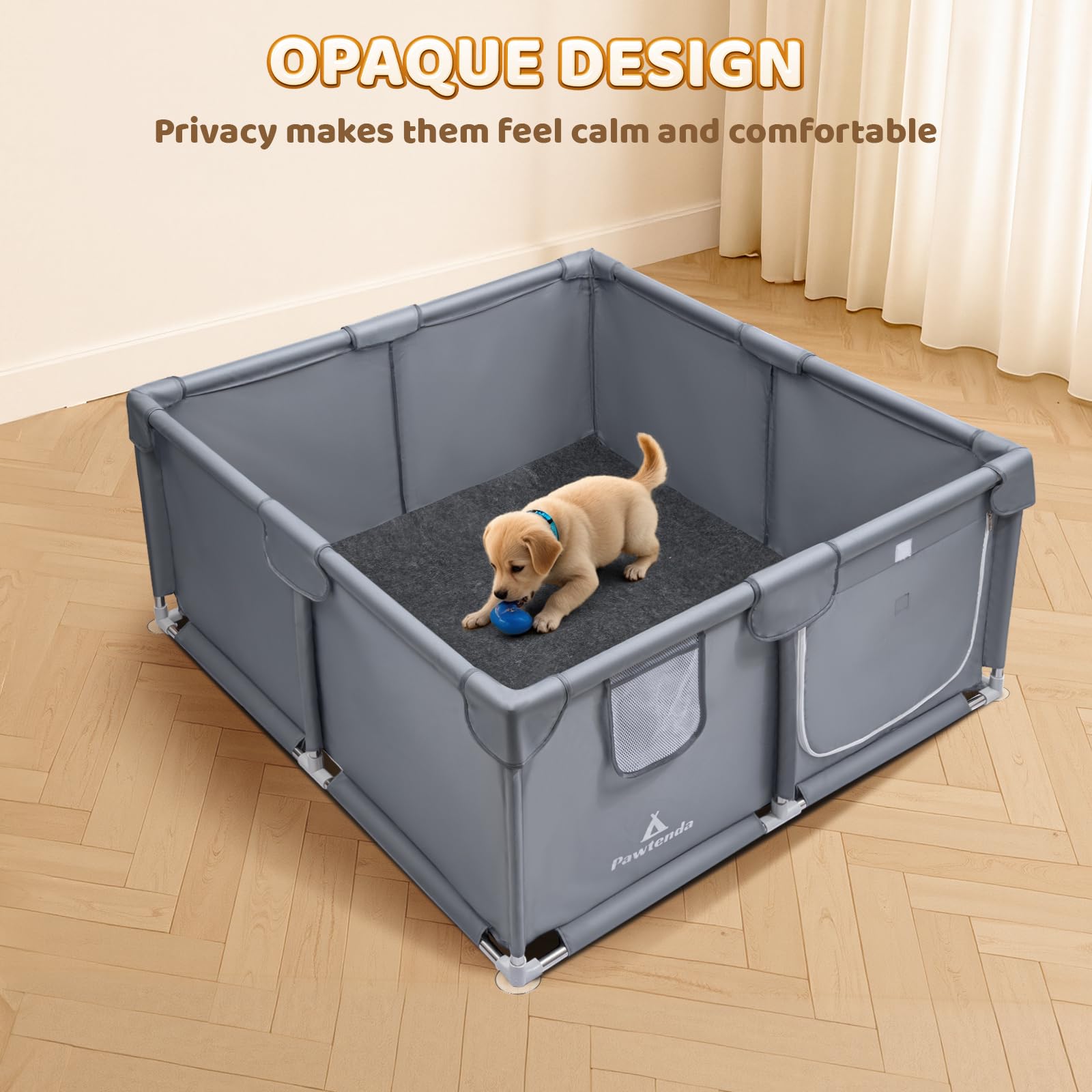 Pawtenda Caja de parto para perros y cachorros, con kit de cuidado de cachorros de 5 piezas | 47 x 47 x 24 pulgadas, para perros de raza mediana y grande, corralito de tela Oxford resistente al desgarro con ventosas