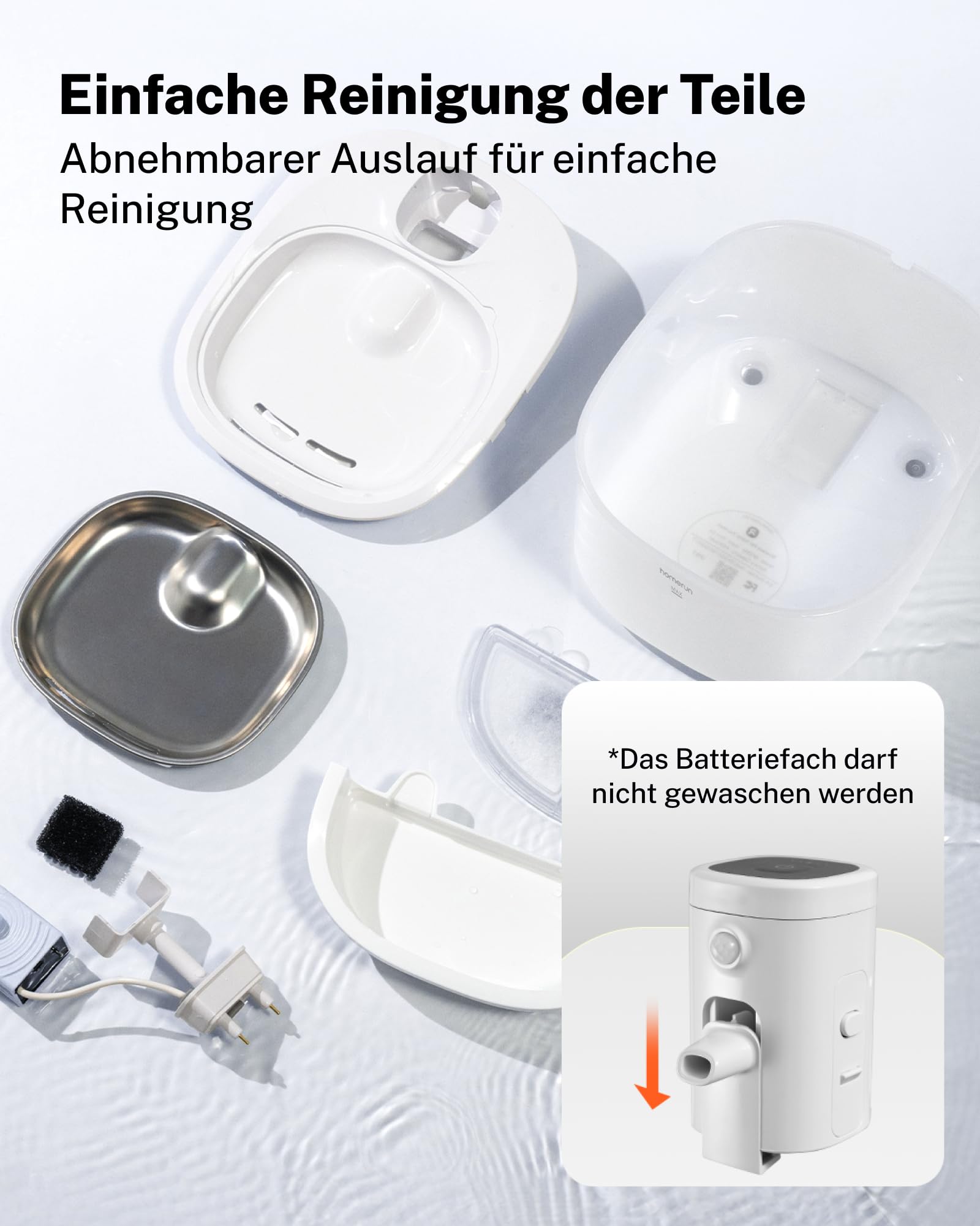 HomeRunPet Trinkbrunnen für Katze Kabellos,Katzenbrunnen mit Bewegungsmelder, 2.5L Katzenbrunnen Edelstahl,Batteriebetrieb 4000mAh,Edelstahl-Tablett,18dB Extrem Leiser, Einigen (Spülmaschinenfest)