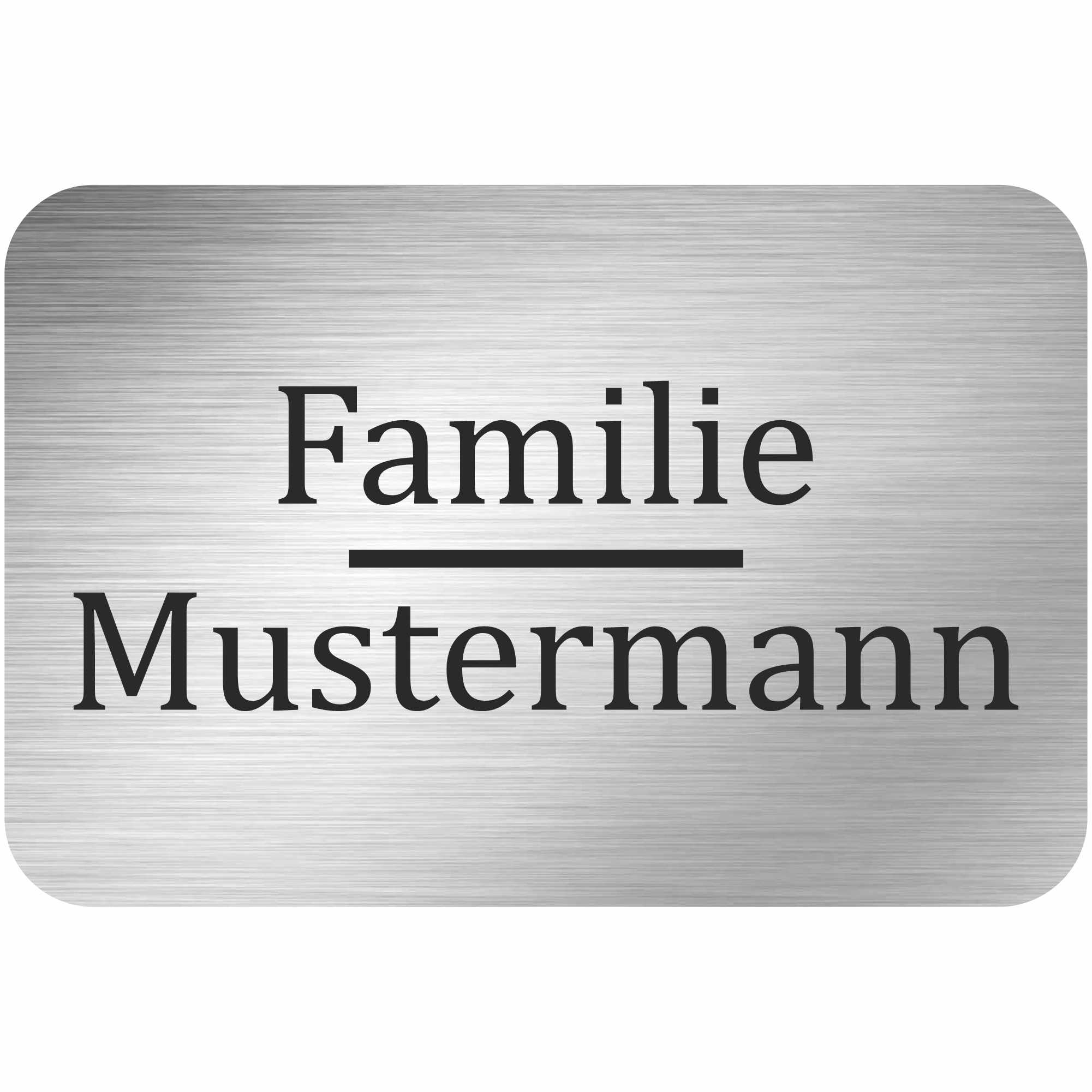 INDIGOS UG - Namensschild - kleiner Strich - 600x400 mm Aluverbundplatte Edelstahllook 3 mm - individuell personalisiert mit Wunschtext, Namen, Familienname, Firma - Briefkasten - Haustür