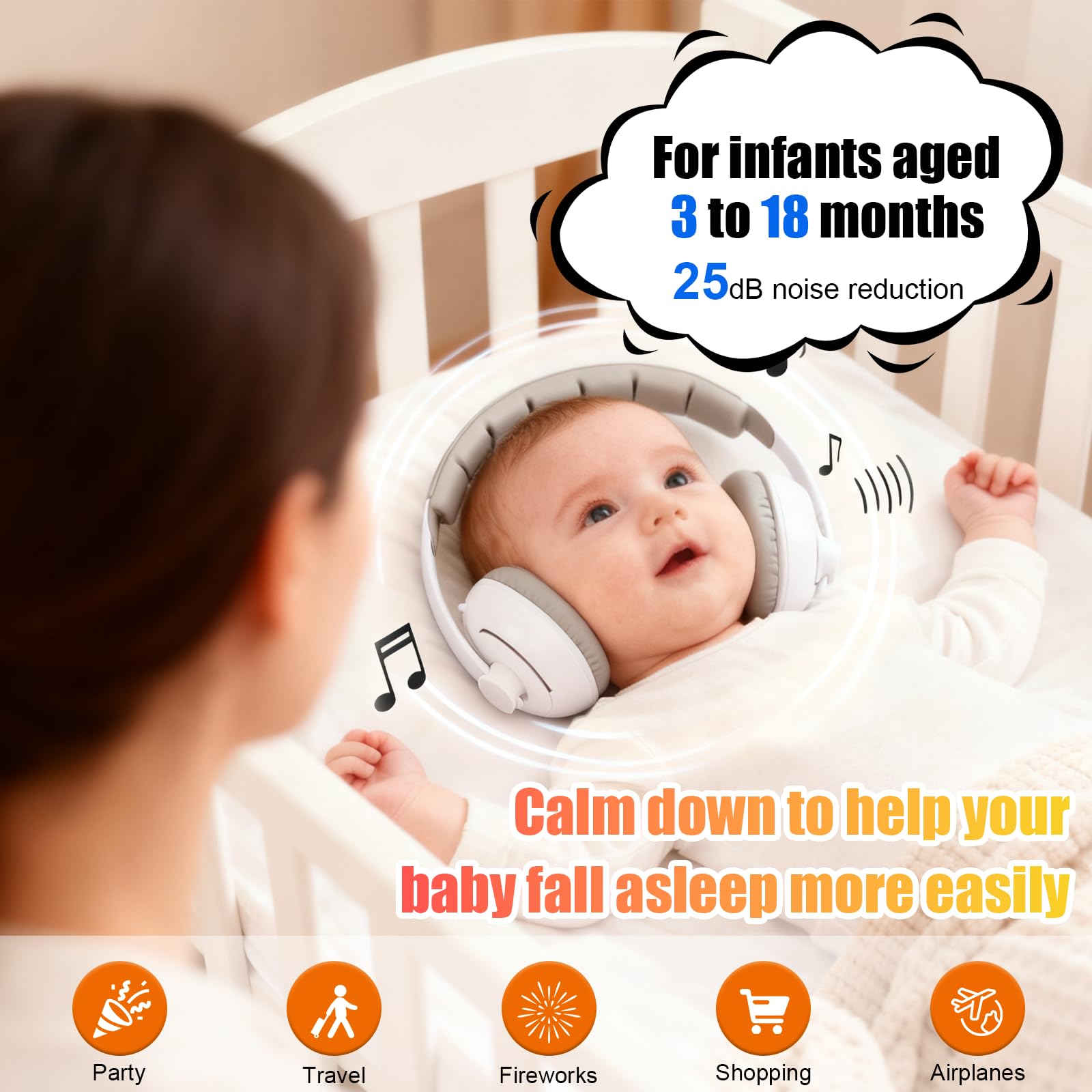 2 in 1 Cuffie Neonato Antirumore 25dB, per Protezione dal Rumore, Regolabili Cuffie Protezione Dormire Bambini, Protettori Acustici per Neonati, per Bambini da 0 a 48 Mesi, per il Sonno, Viaggi
