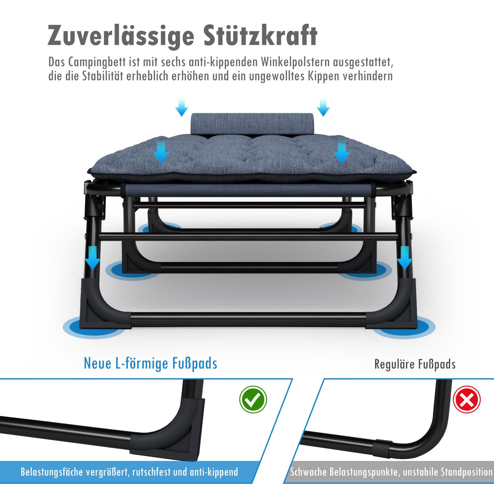 ATORPOK SHOP klappbare Sonnenliege mit 4 Positionen verstellbaren Rückenlehnen, tragbare vielseitige Campingbett-Liegestuhl-Kombination für Garten, Pool, Patio, gepolsterter Matratze & Kissen - Blau