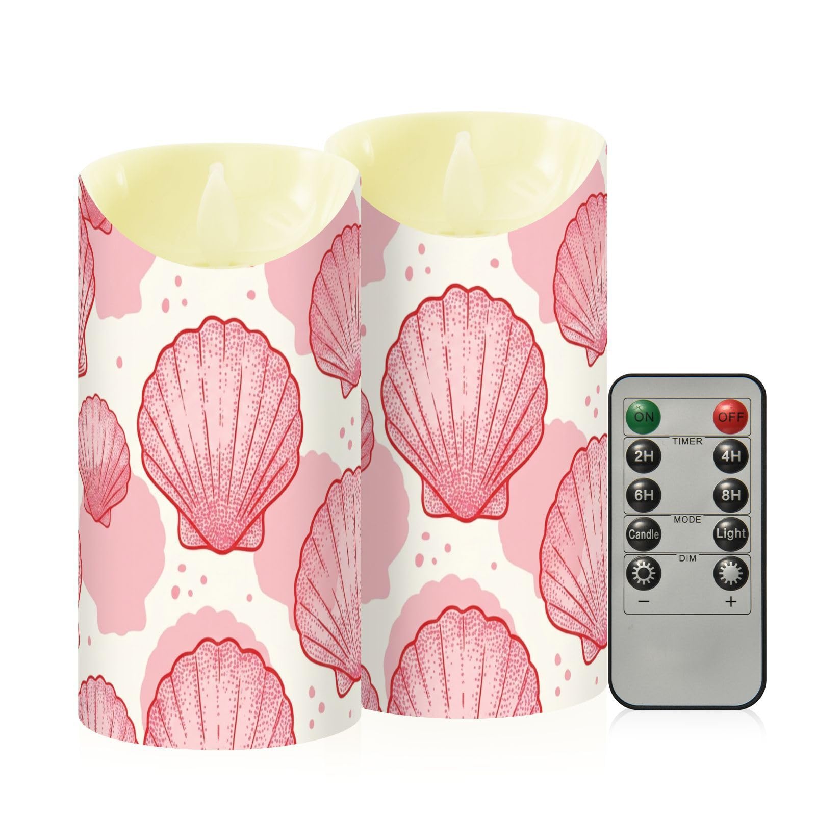 Cgiub Seashell Flameless Candles with Timer 2pcs Battery Operated Flickering Flameless LED Pillar Candles for Holiday Home Wedding Fireplace Decor