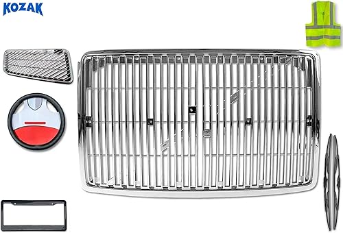 Miniatura 2 de KOZAK - Rejilla delantera cromada compatible con semirremolques Volvo VN VNL VNM 1996-2003, incluye logotipo, rejilla de entrada de aire, funda para